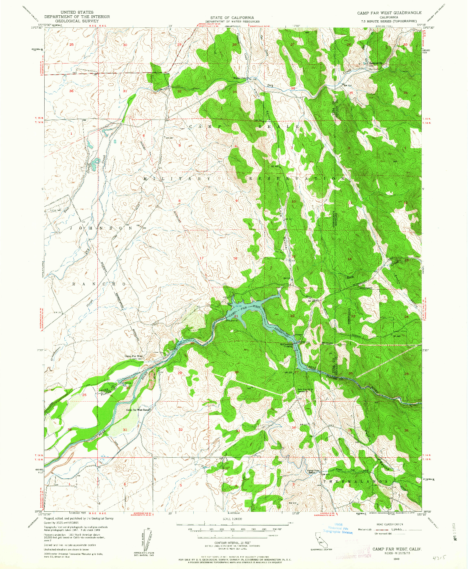 USGS 1:24000-SCALE QUADRANGLE FOR CAMP FAR WEST, CA 1949