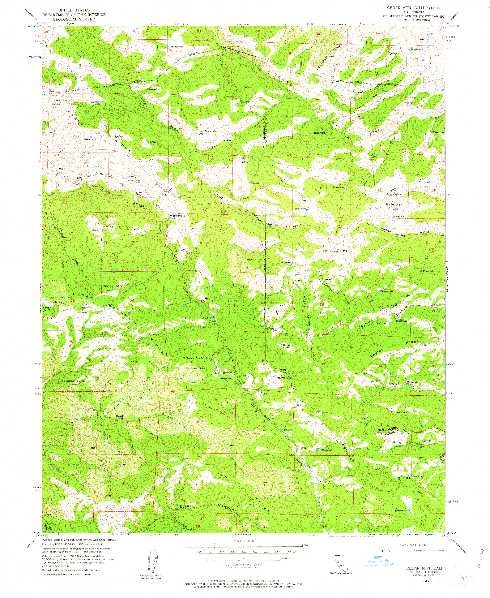 USGS 1:24000-SCALE QUADRANGLE FOR CEDAR MTN, CA 1956