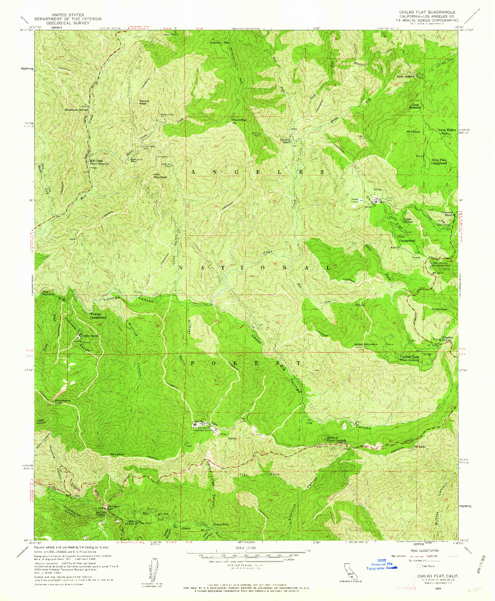 USGS 1:24000-SCALE QUADRANGLE FOR CHILAO FLAT, CA 1959