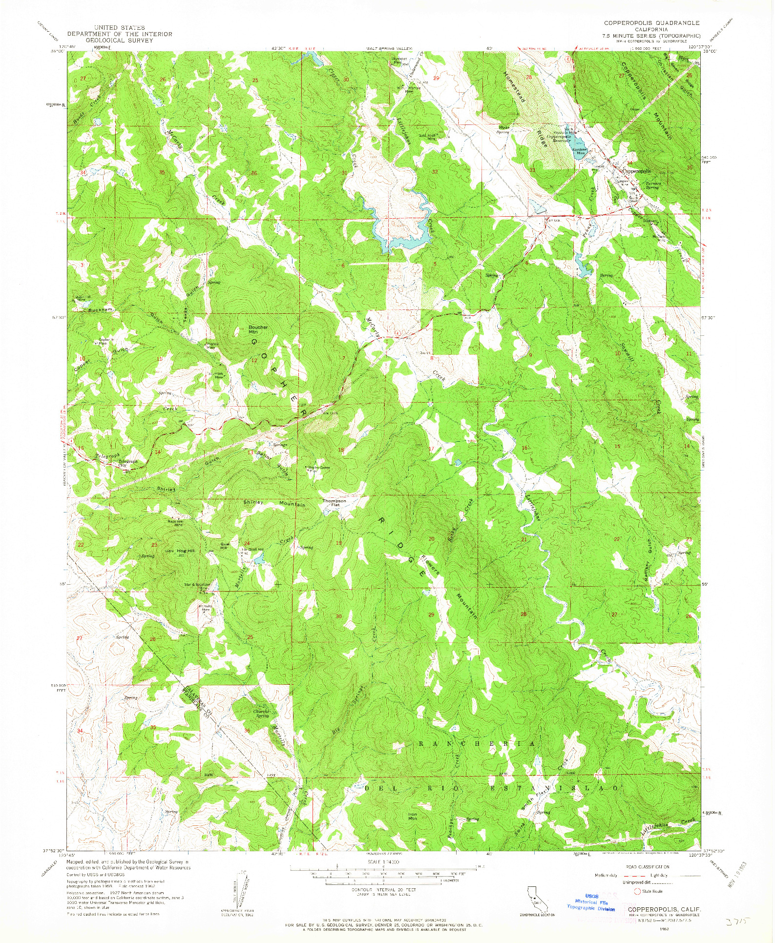 USGS 1:24000-SCALE QUADRANGLE FOR COPPEROPOLIS, CA 1962