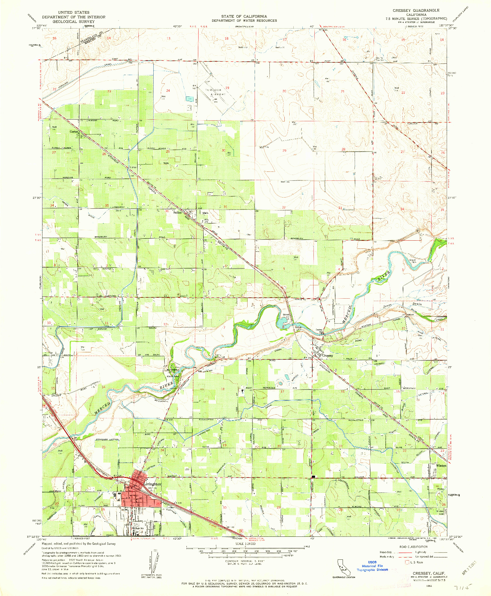 USGS 1:24000-SCALE QUADRANGLE FOR CRESSEY, CA 1961