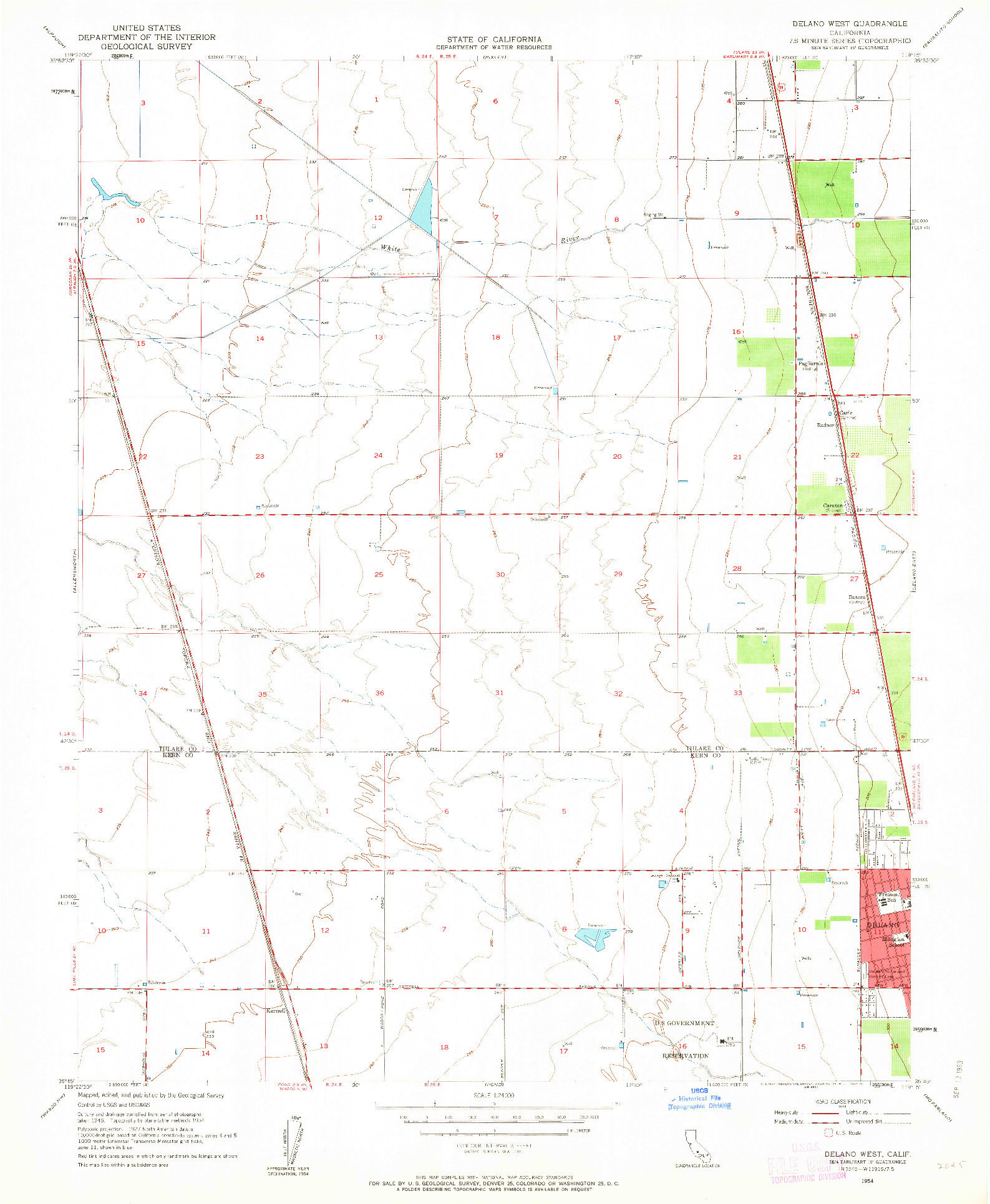 USGS 1:24000-SCALE QUADRANGLE FOR DELANO WEST, CA 1954