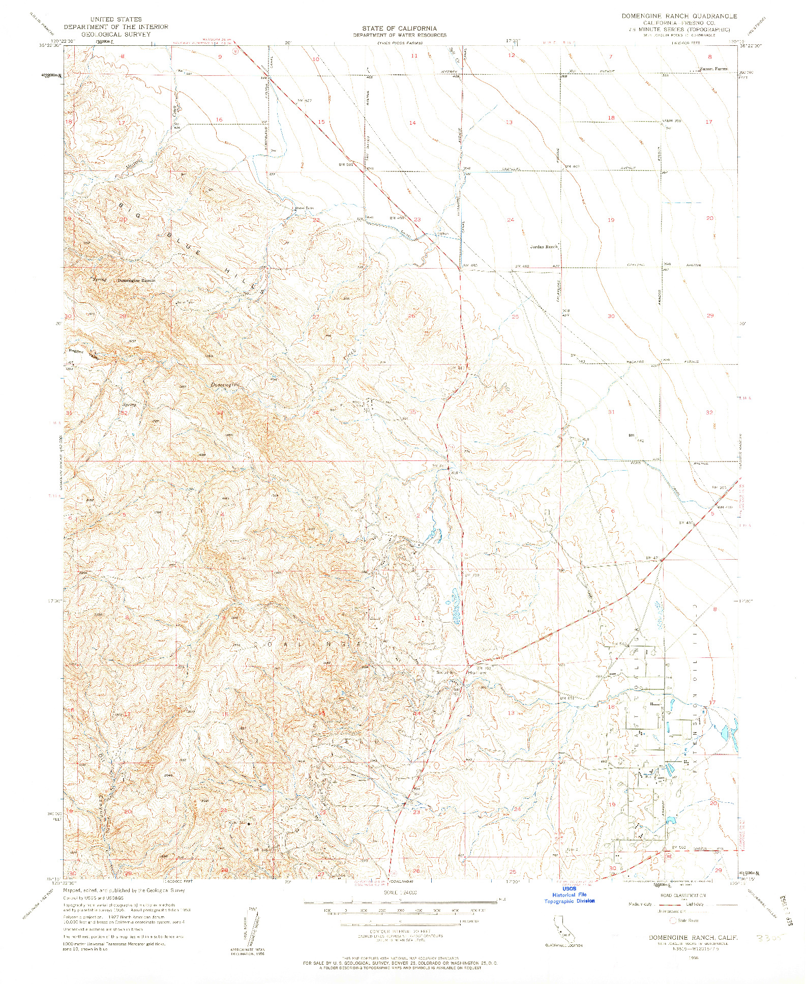 USGS 1:24000-SCALE QUADRANGLE FOR DOMENGINE RANCH, CA 1956