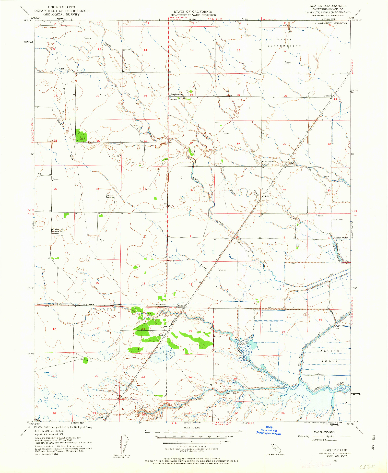 USGS 1:24000-SCALE QUADRANGLE FOR DOZIER, CA 1952