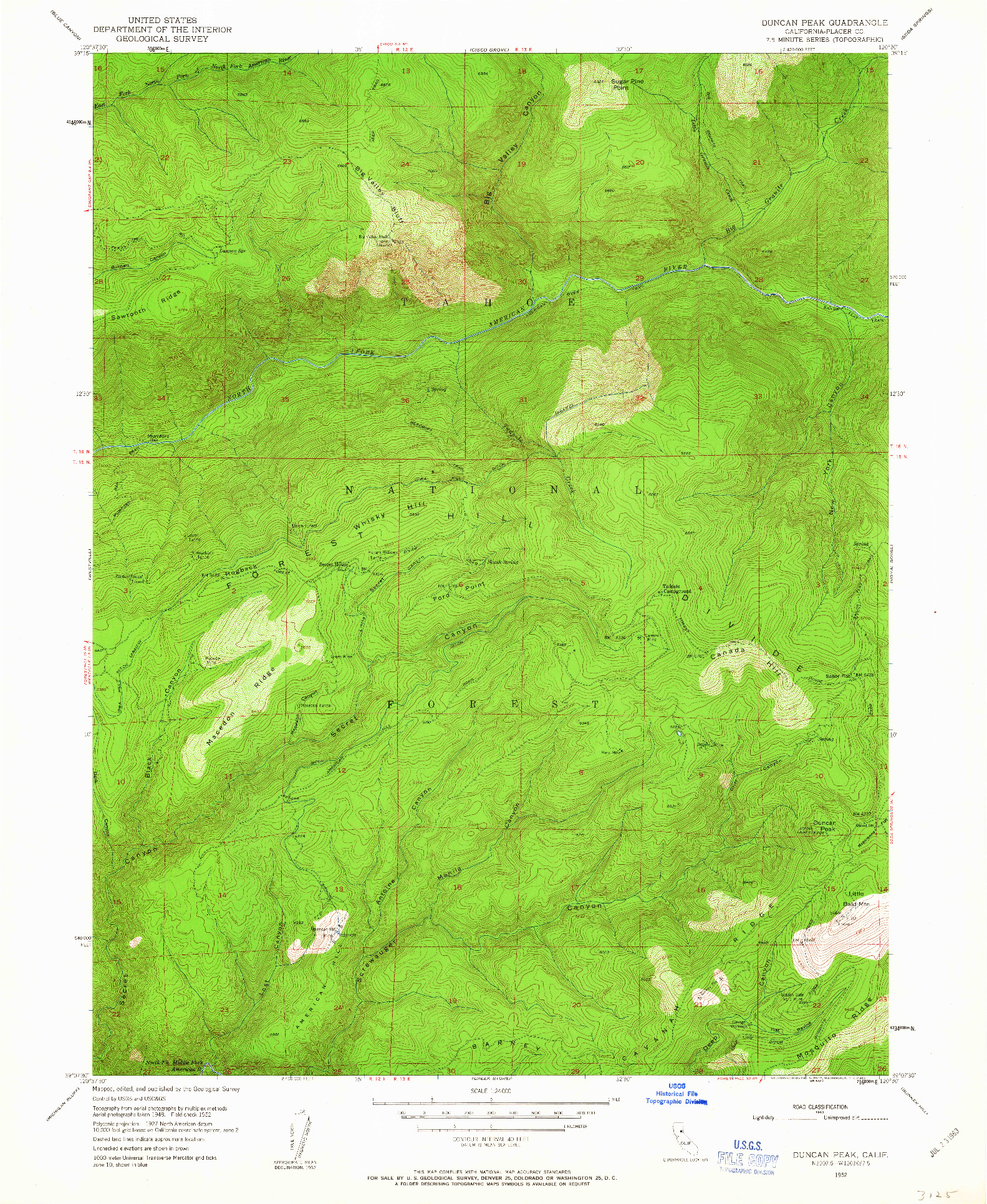 USGS 1:24000-SCALE QUADRANGLE FOR DUNCAN PEAK, CA 1952