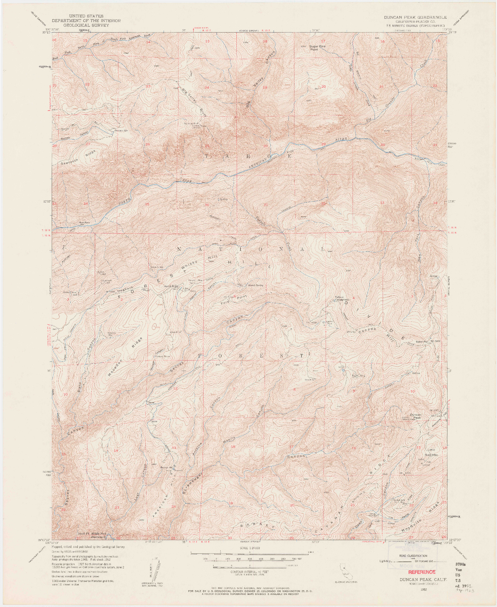 USGS 1:24000-SCALE QUADRANGLE FOR DUNCAN PEAK, CA 1952