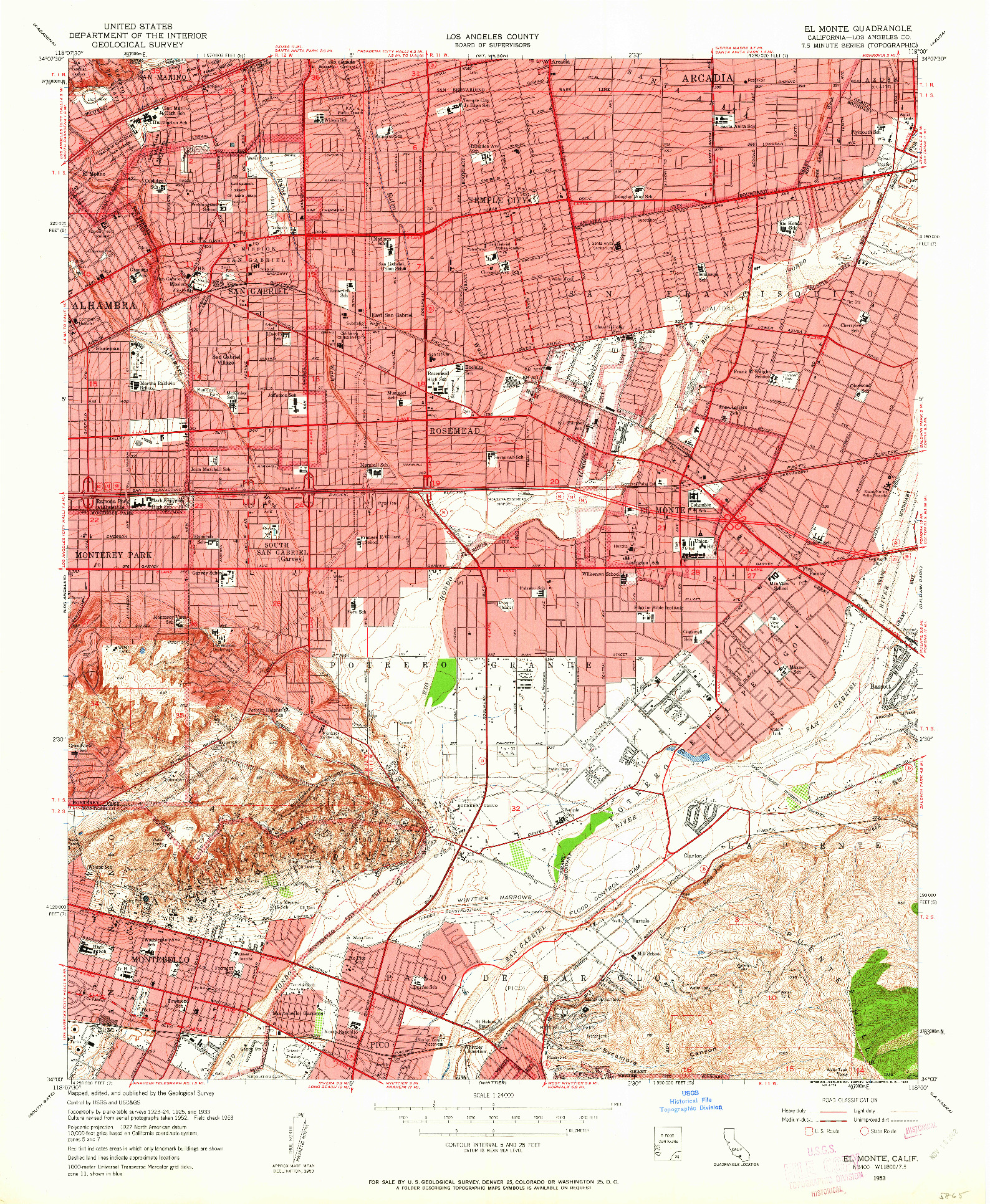 USGS 1:24000-SCALE QUADRANGLE FOR EL MONTE, CA 1953