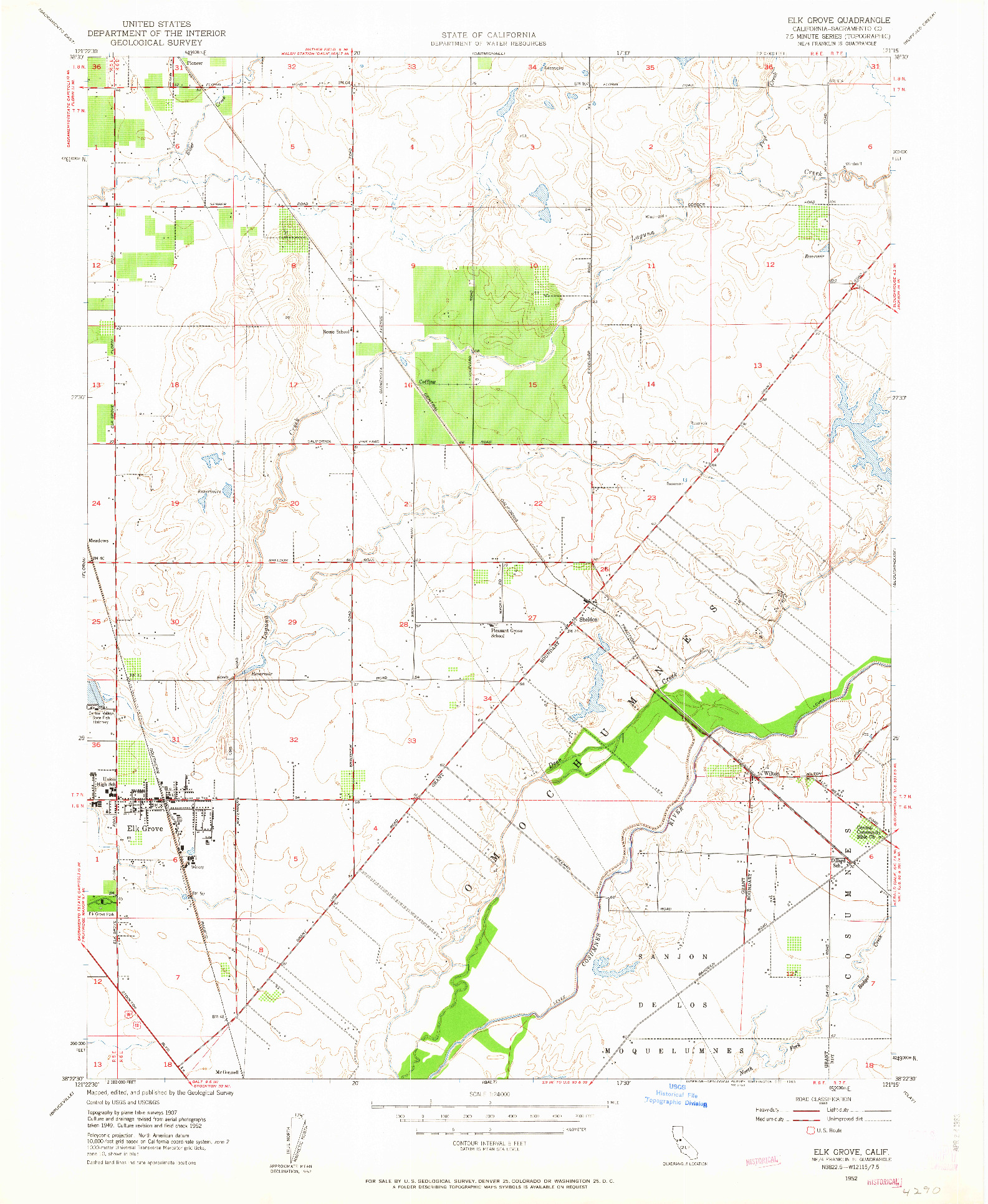 USGS 1:24000-SCALE QUADRANGLE FOR ELK GROVE, CA 1952