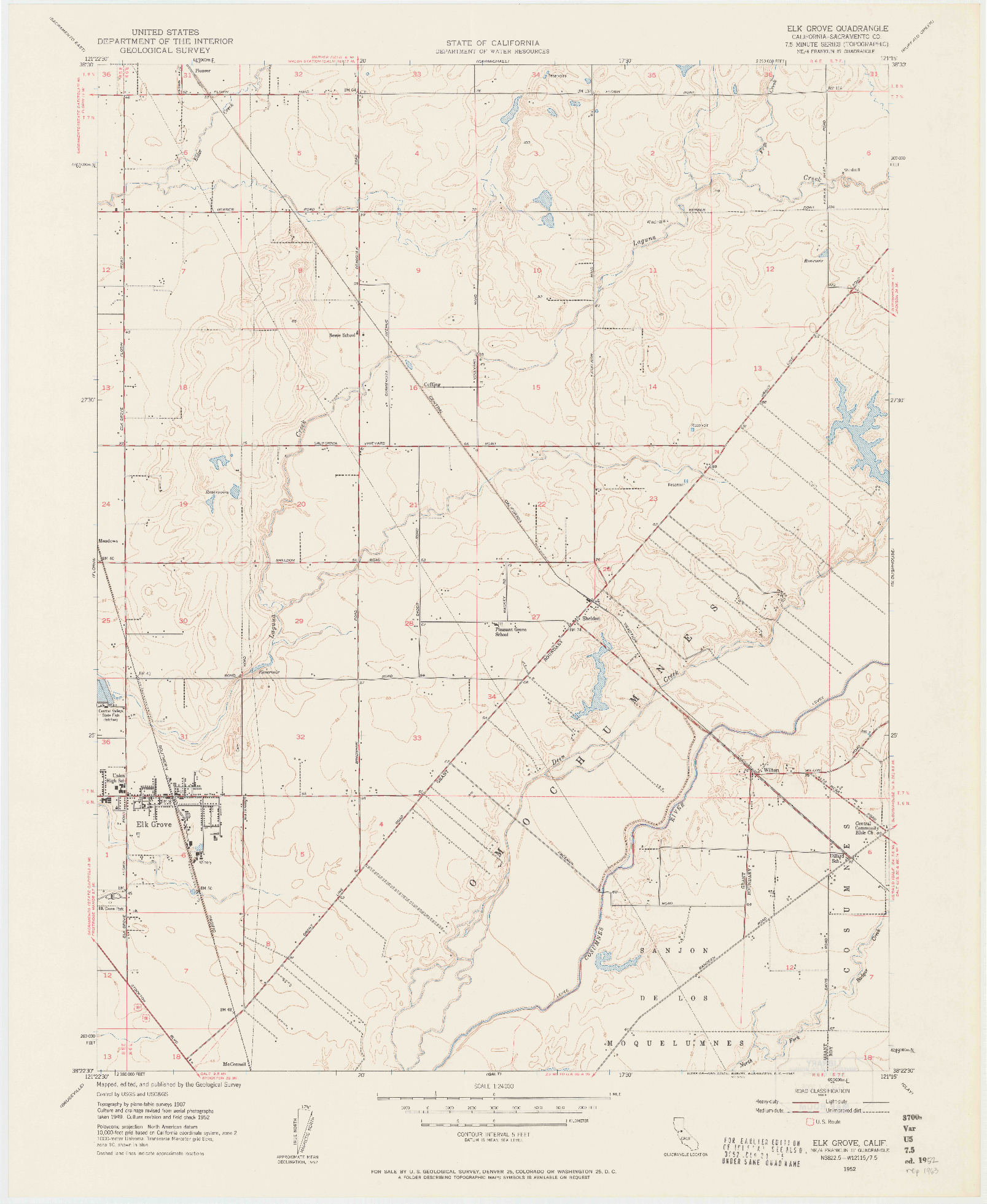 USGS 1:24000-SCALE QUADRANGLE FOR ELK GROVE, CA 1952