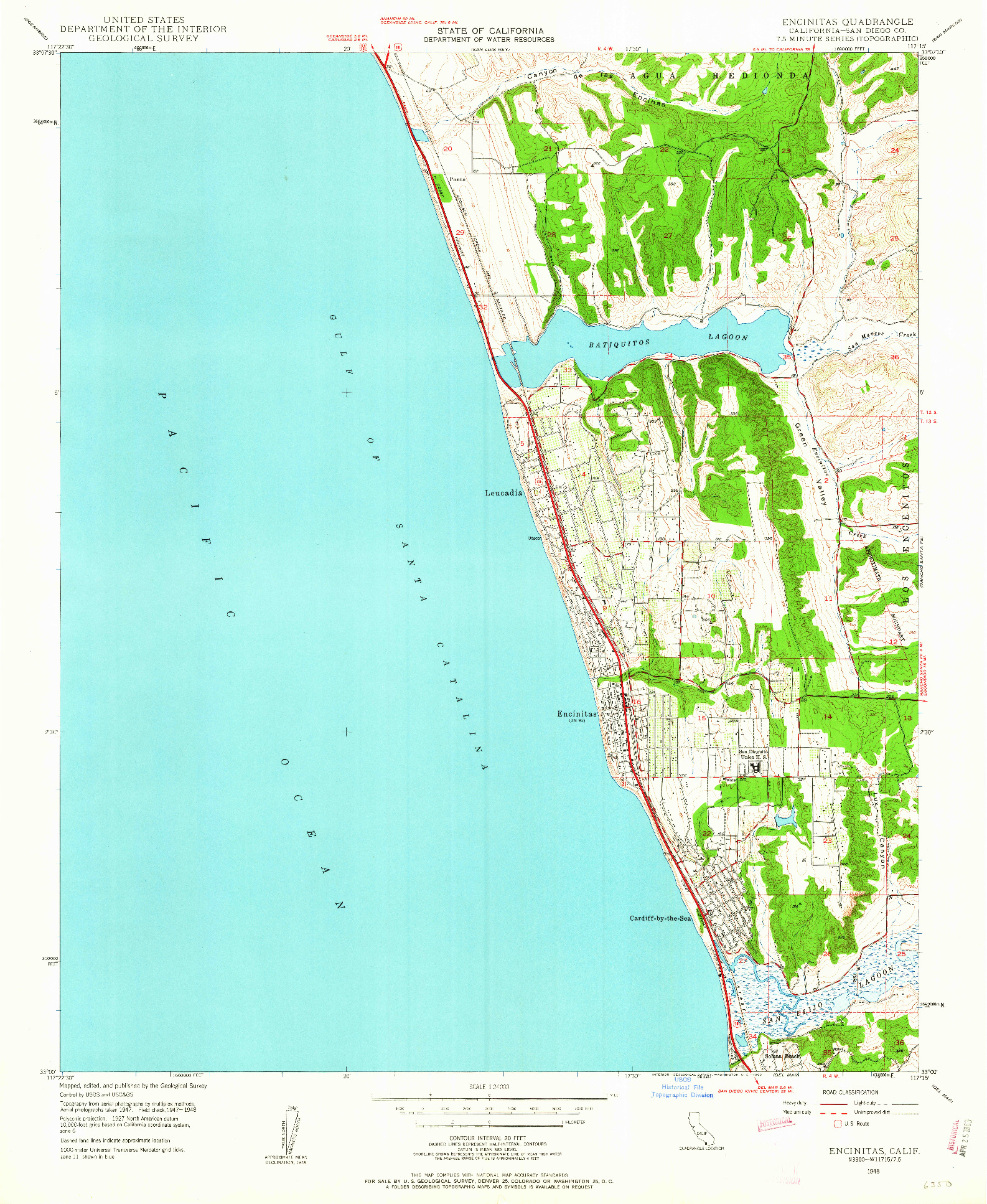 USGS 1:24000-SCALE QUADRANGLE FOR ENCINITAS, CA 1948