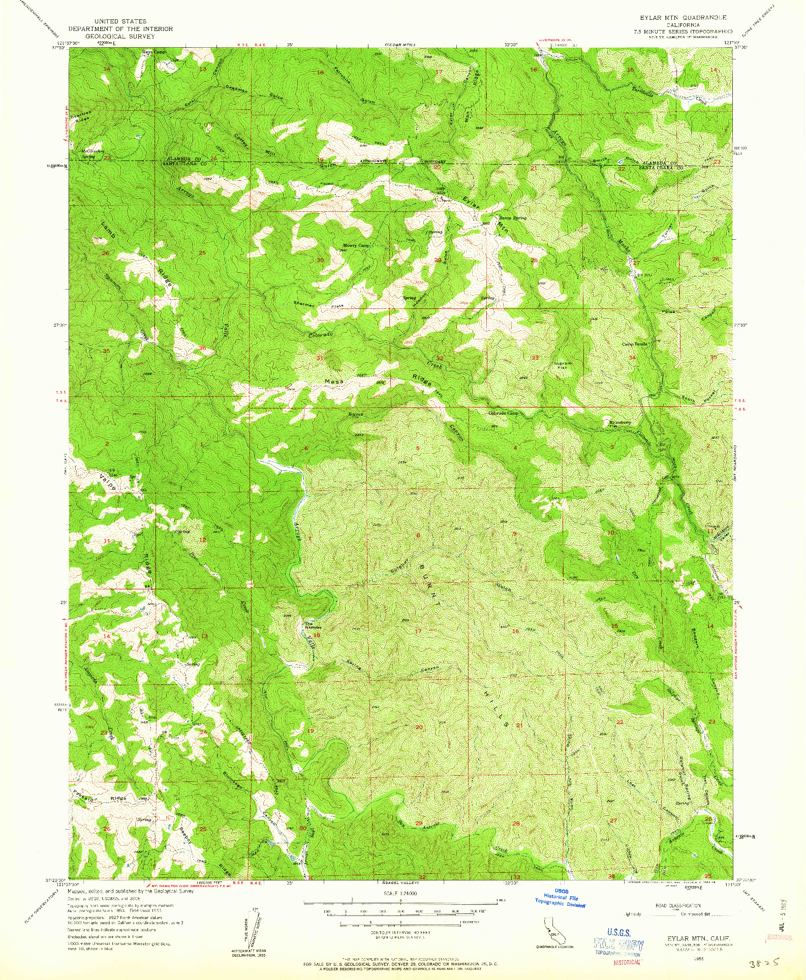 USGS 1:24000-SCALE QUADRANGLE FOR EYLAR MOUNTAIN, CA 1955