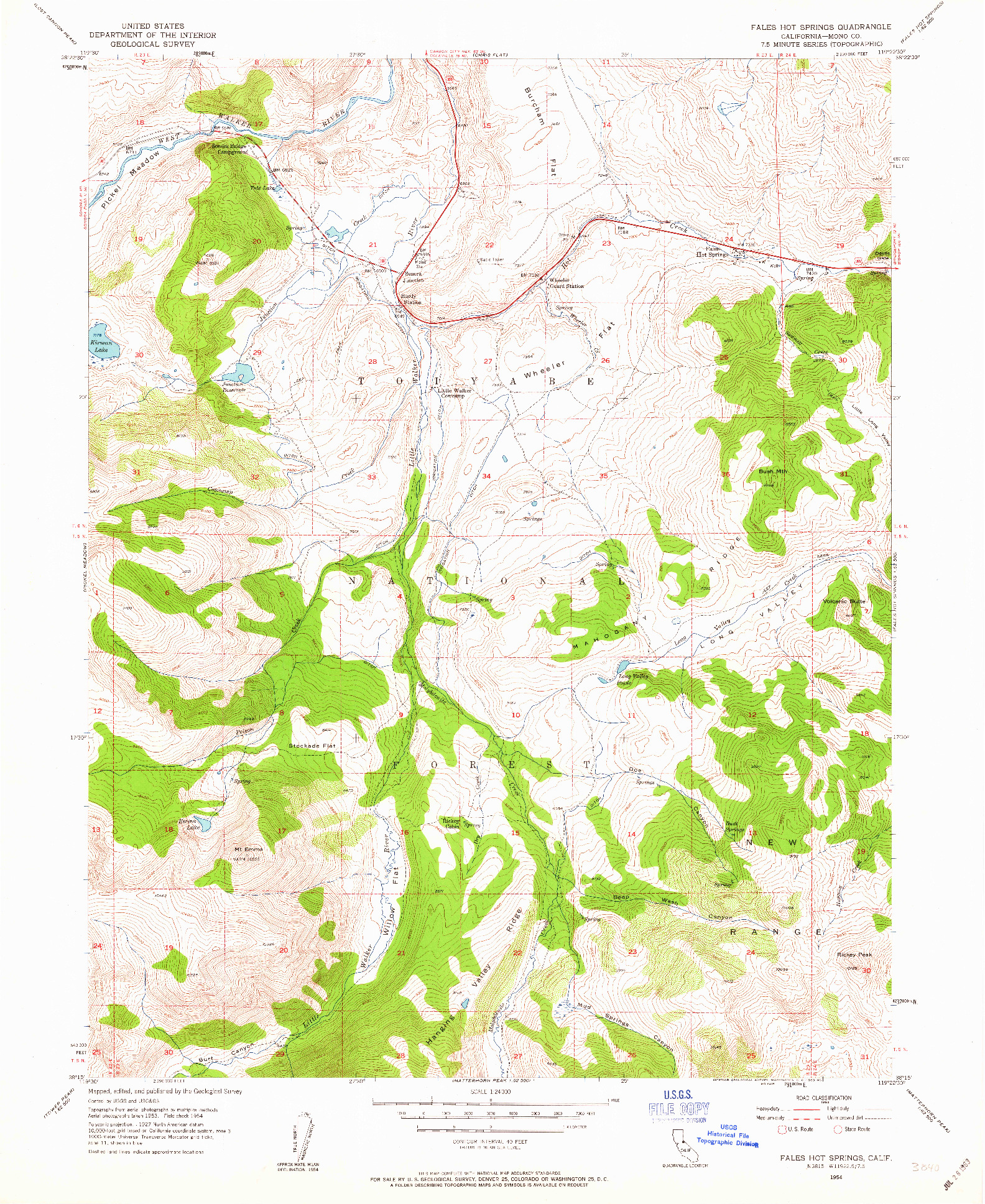 USGS 1:24000-SCALE QUADRANGLE FOR FALES HOT SPRINGS, CA 1954