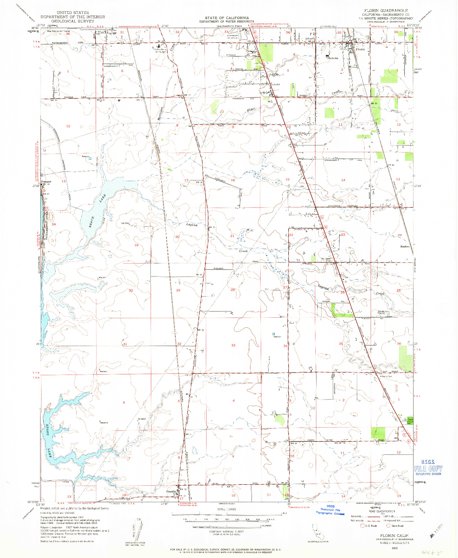 USGS 1:24000-SCALE QUADRANGLE FOR FLORIN, CA 1953