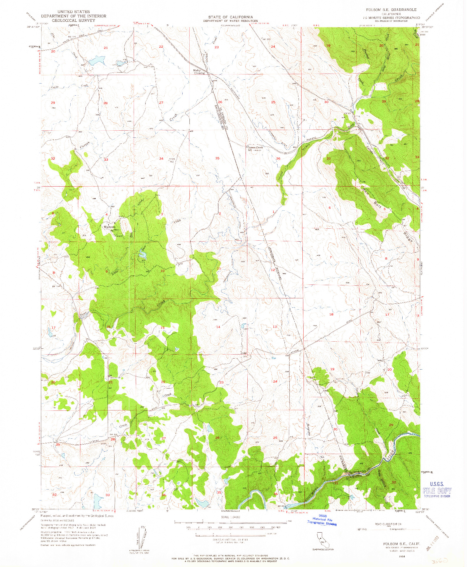 USGS 1:24000-SCALE QUADRANGLE FOR FOLSOM SE, CA 1954