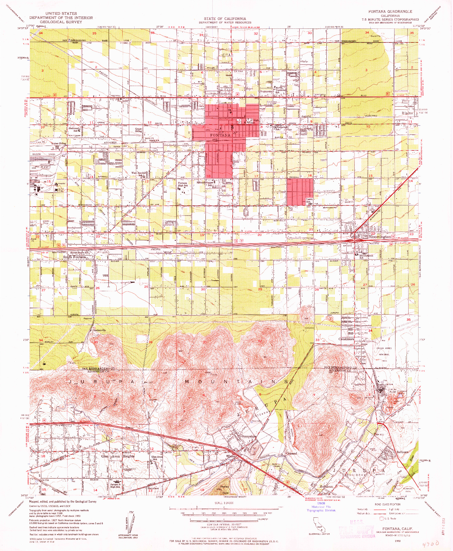 USGS 1:24000-SCALE QUADRANGLE FOR FONTANA, CA 1953