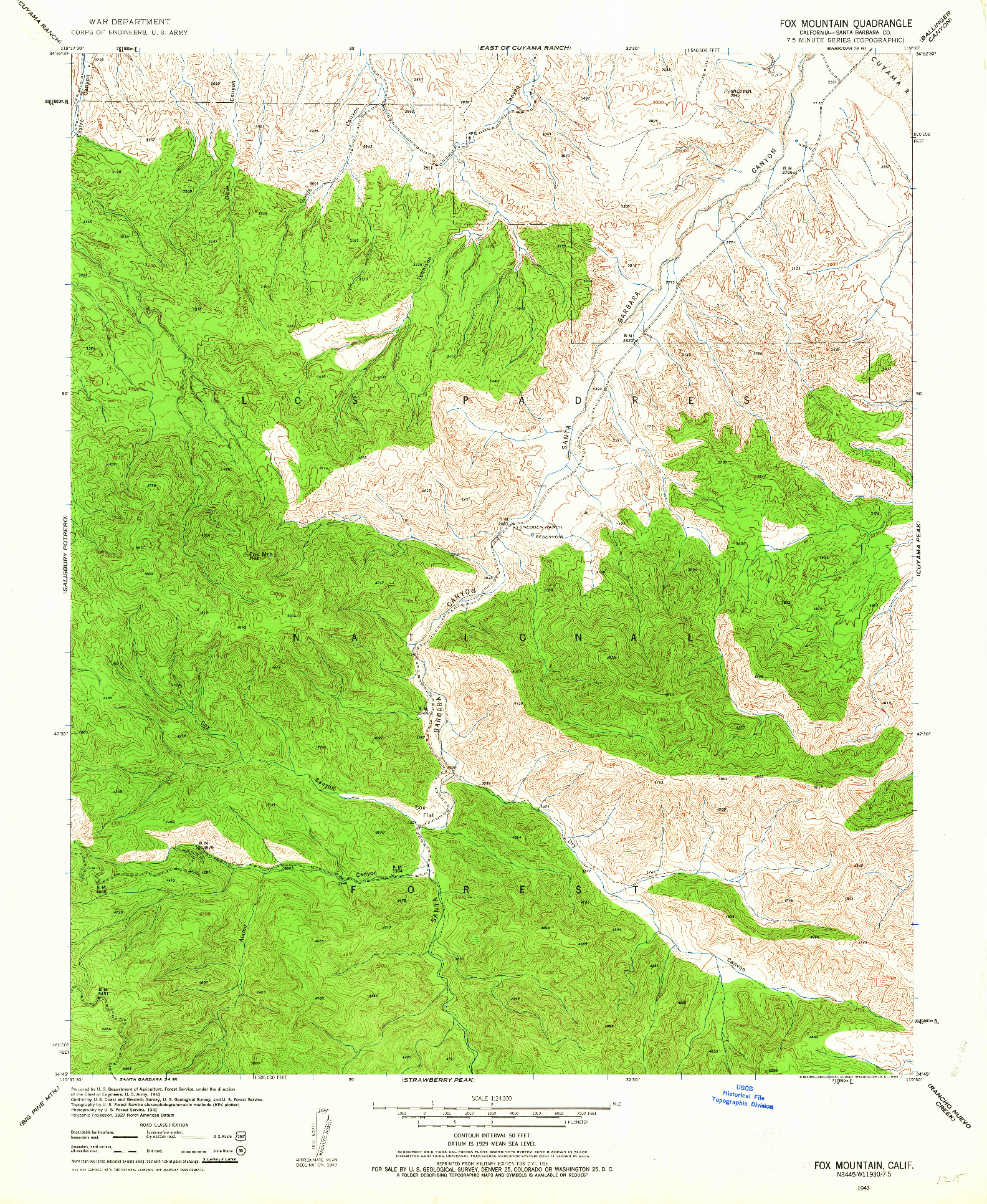 USGS 1:24000-SCALE QUADRANGLE FOR FOX MOUNTAIN, CA 1943