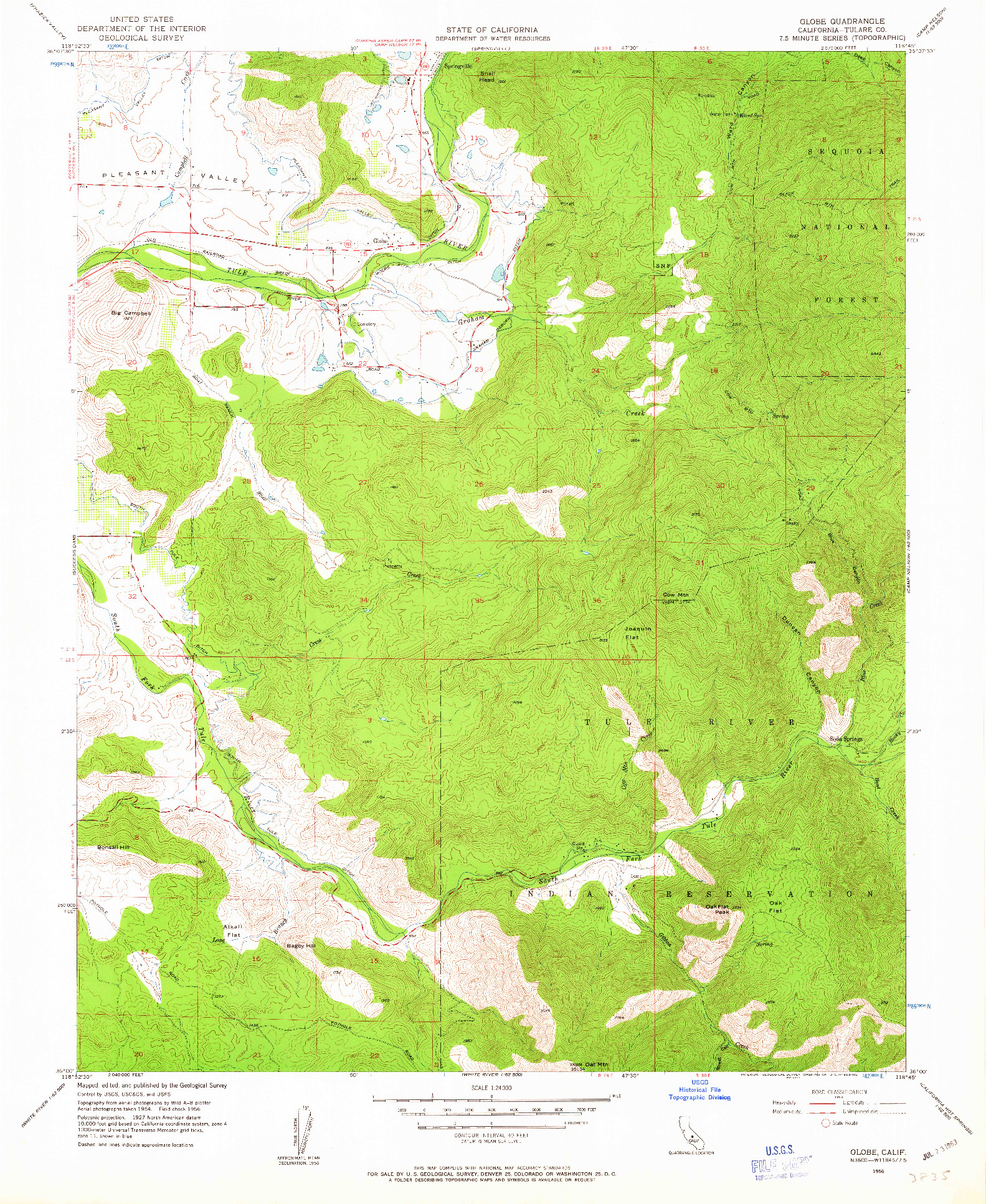 USGS 1:24000-SCALE QUADRANGLE FOR GLOBE, CA 1956