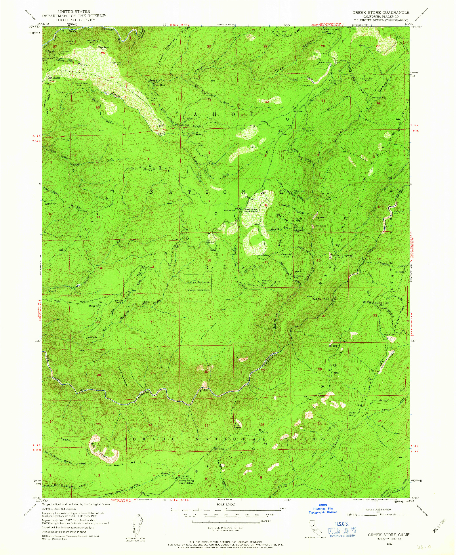 USGS 1:24000-SCALE QUADRANGLE FOR GREEK STORE, CA 1952