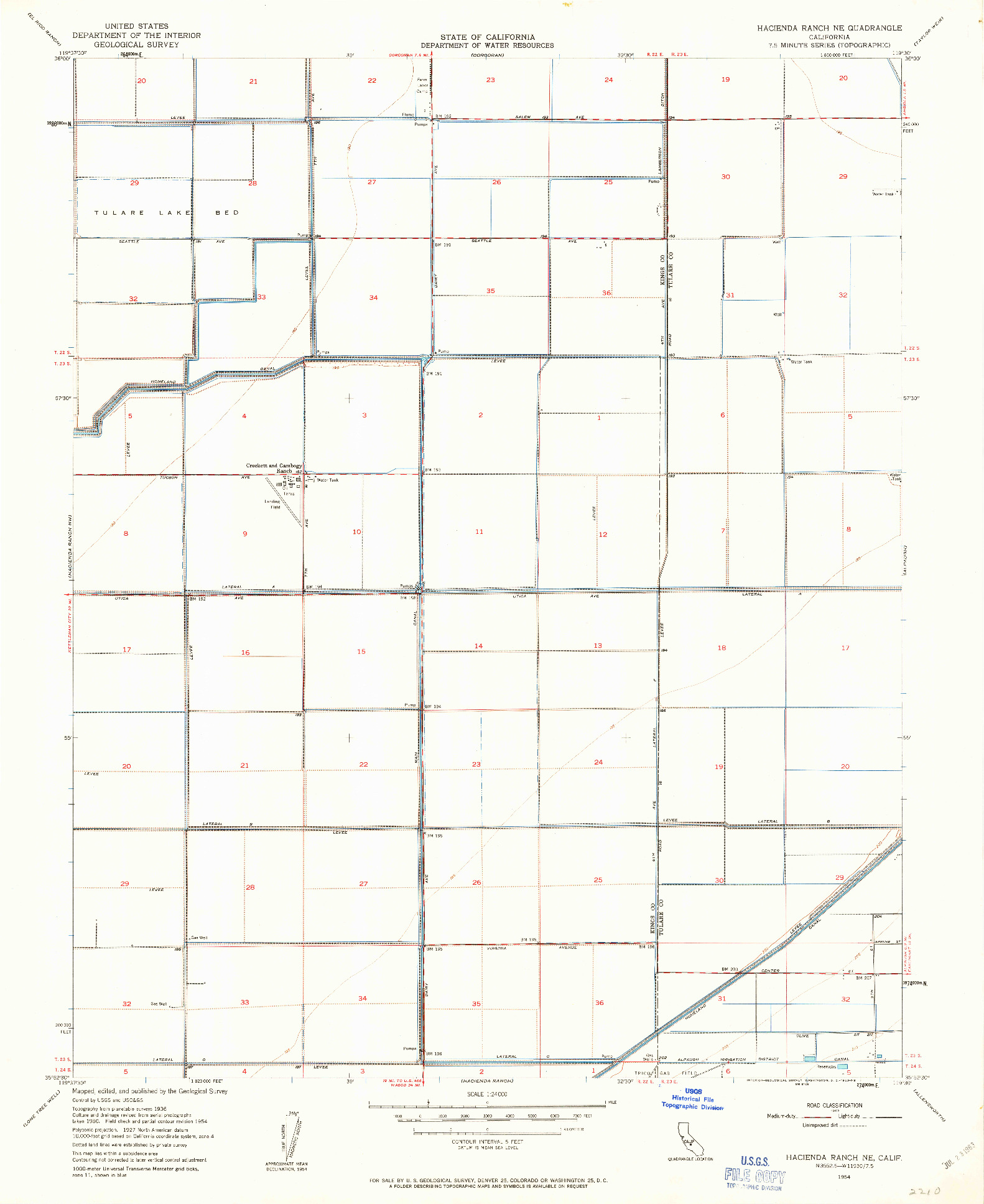 USGS 1:24000-SCALE QUADRANGLE FOR HACIENDA RANCH NE, CA 1954