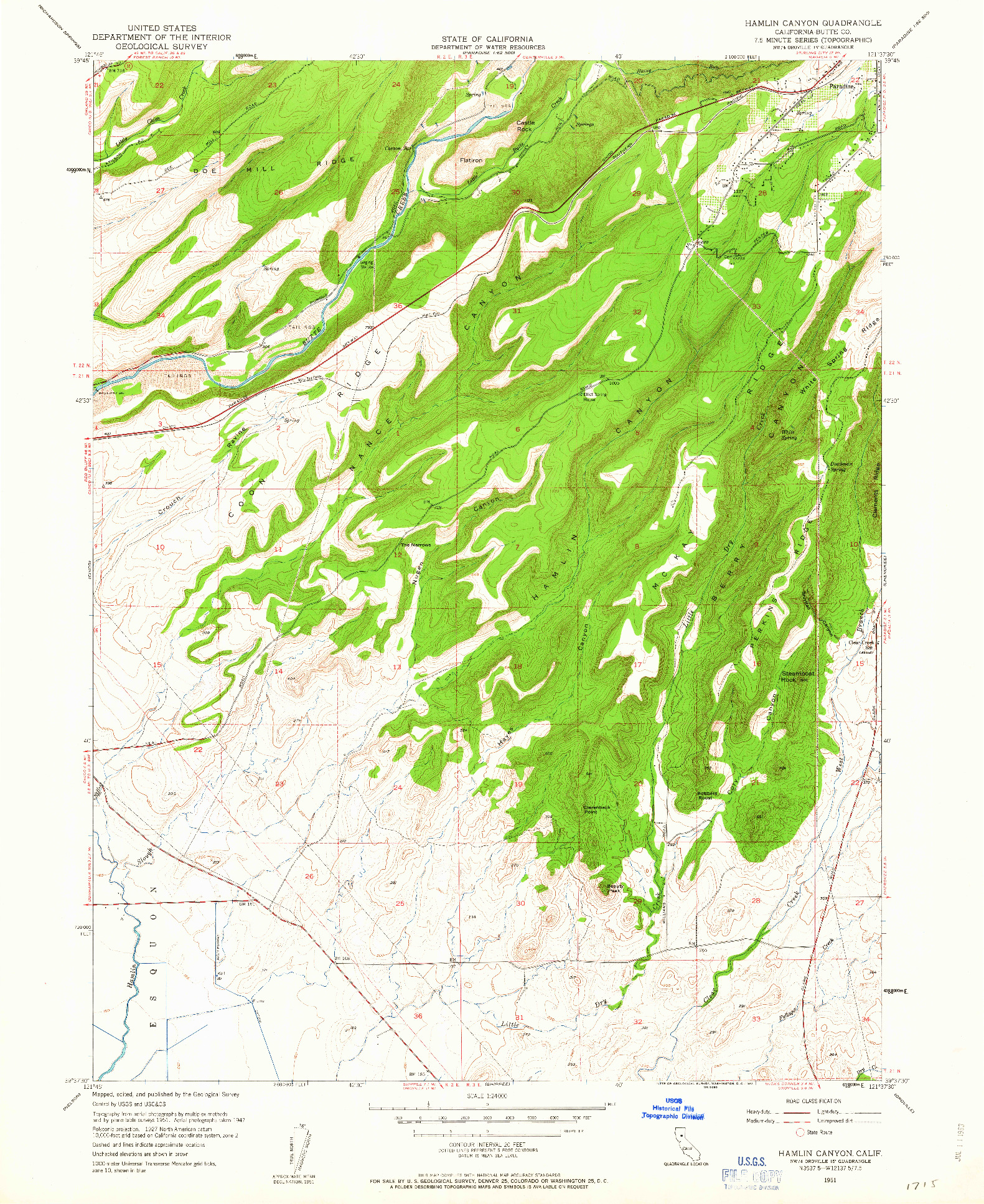 USGS 1:24000-SCALE QUADRANGLE FOR HAMLIN CANYON, CA 1951