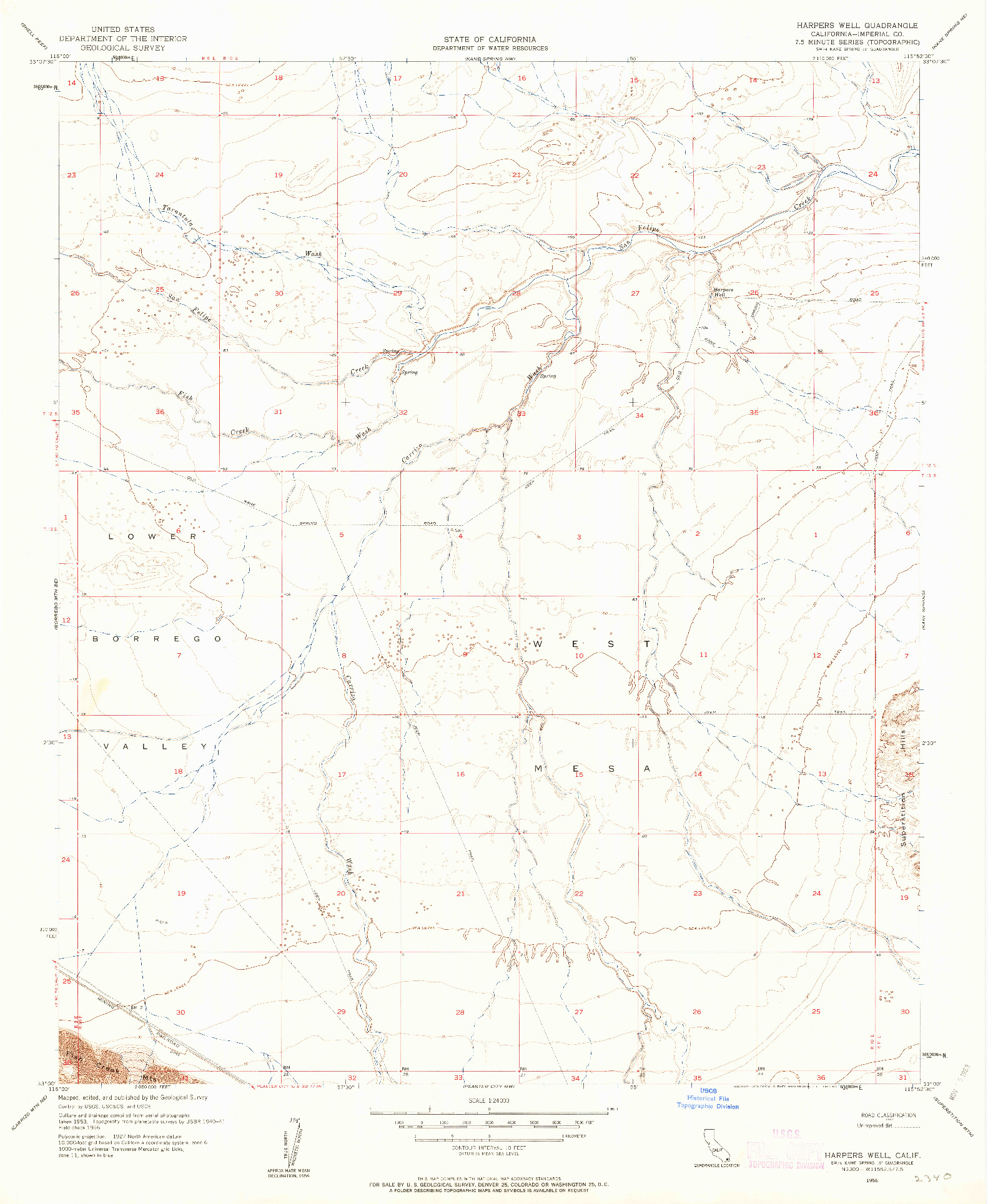 USGS 1:24000-SCALE QUADRANGLE FOR HARPERS WELL, CA 1956