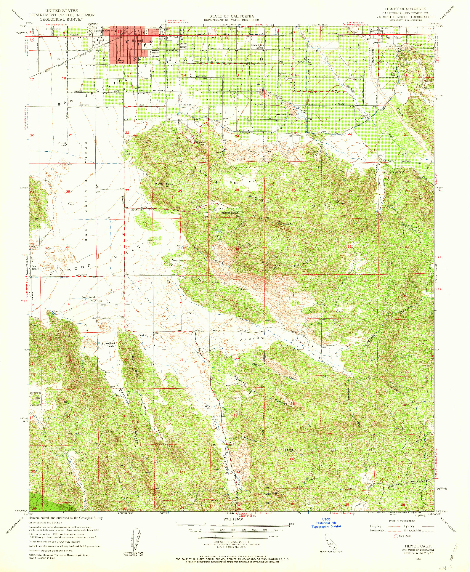 USGS 1:24000-SCALE QUADRANGLE FOR HEMET, CA 1953