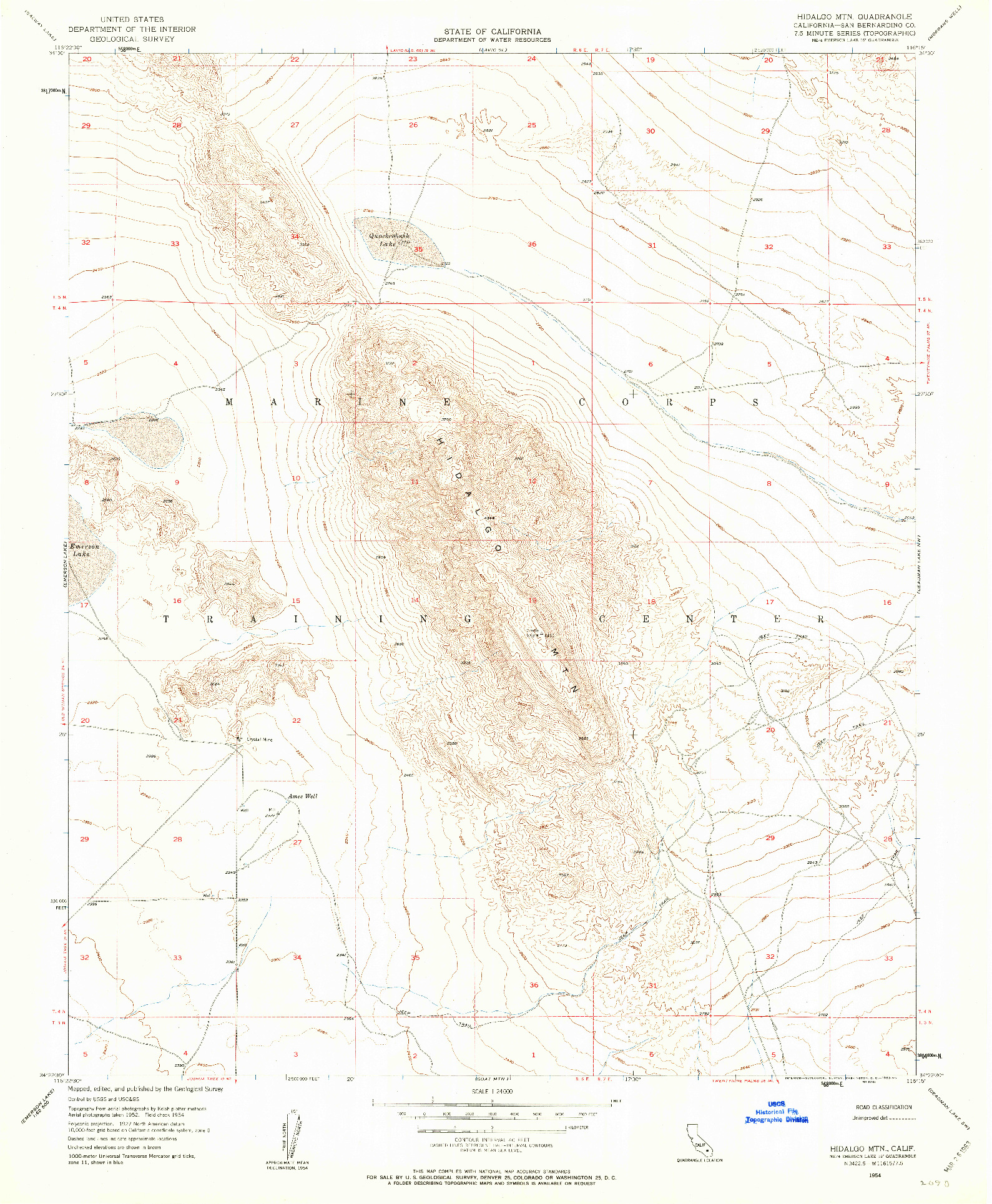 USGS 1:24000-SCALE QUADRANGLE FOR HIDALGO MTN., CA 1954