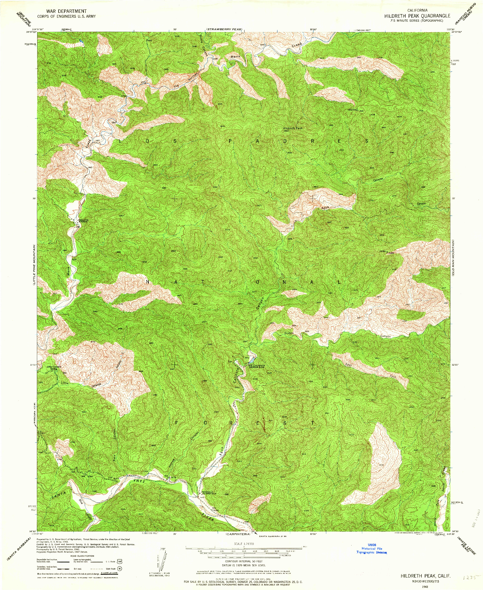 USGS 1:24000-SCALE QUADRANGLE FOR HILDRETH PEAK, CA 1943