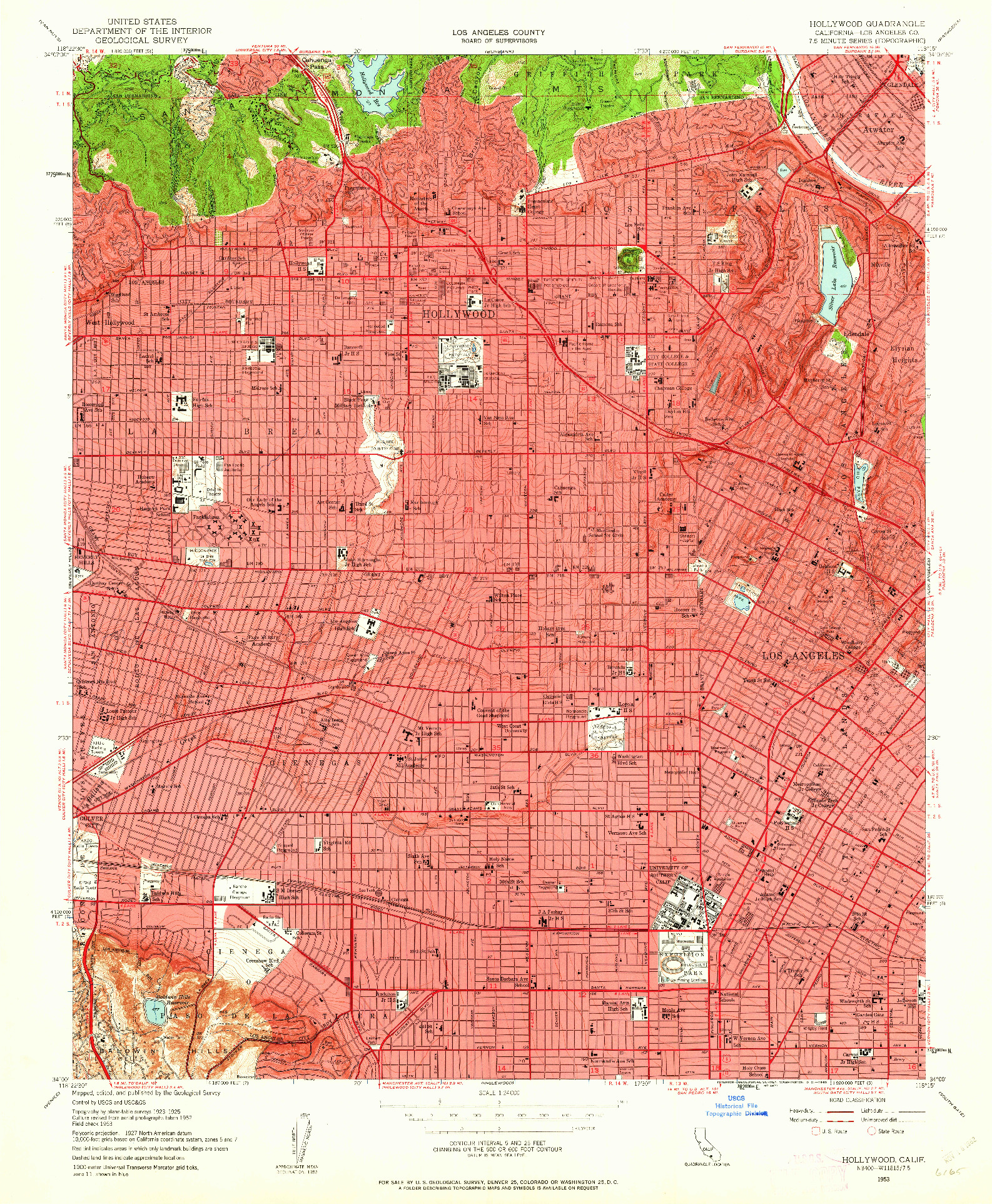 USGS 1:24000-SCALE QUADRANGLE FOR HOLLYWOOD, CA 1953
