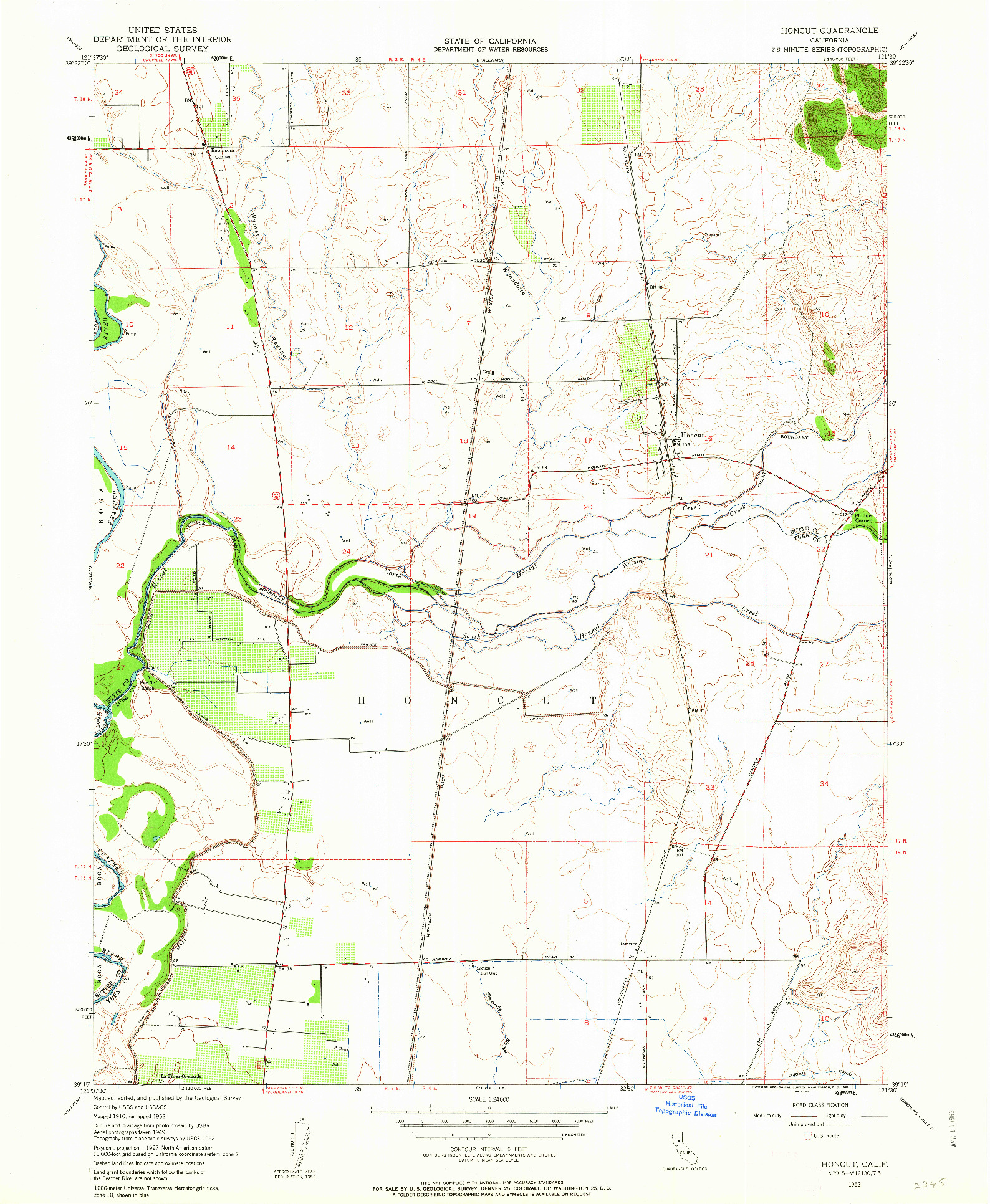 USGS 1:24000-SCALE QUADRANGLE FOR HONCUT, CA 1952