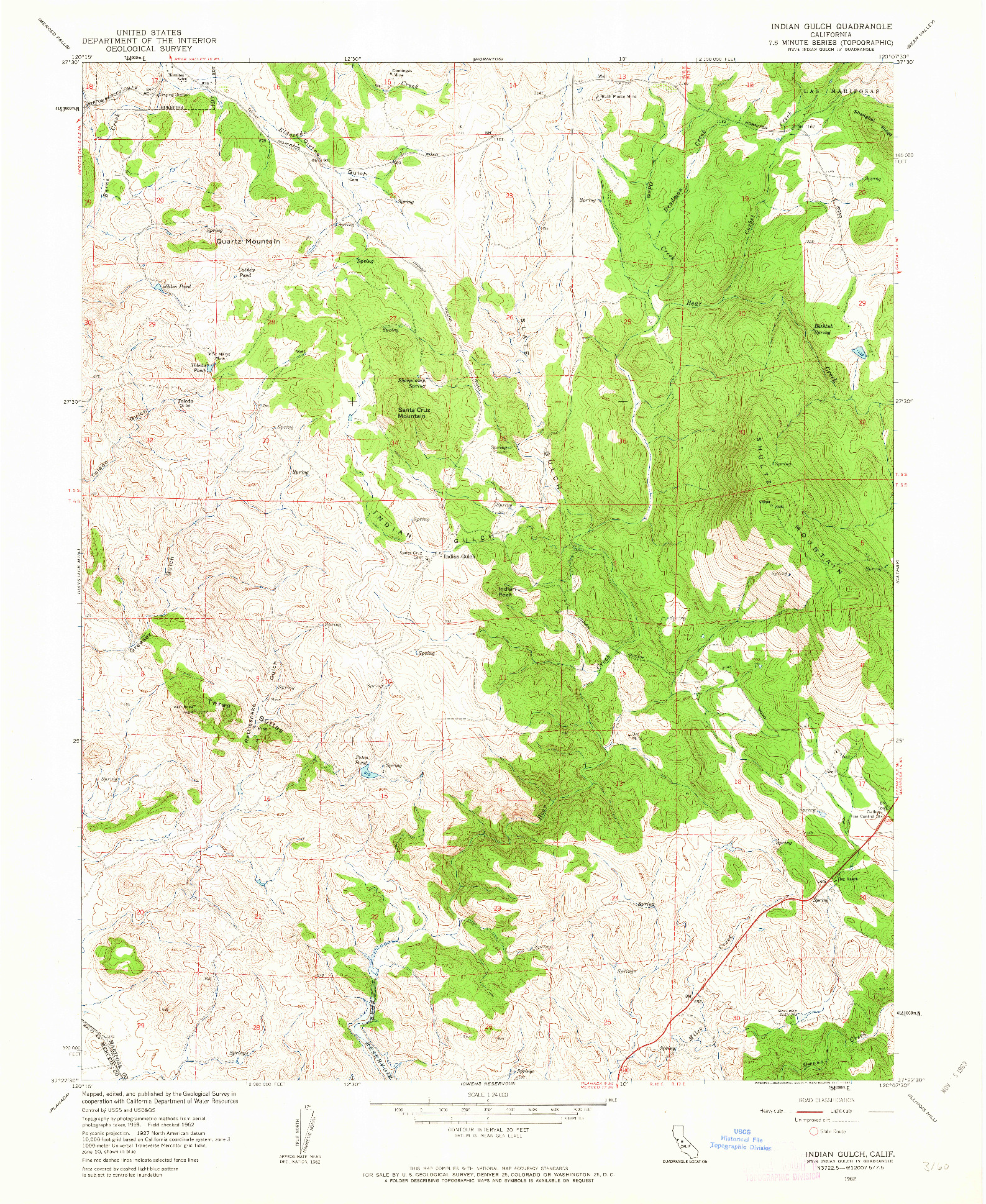 USGS 1:24000-SCALE QUADRANGLE FOR INDIAN GULCH, CA 1962