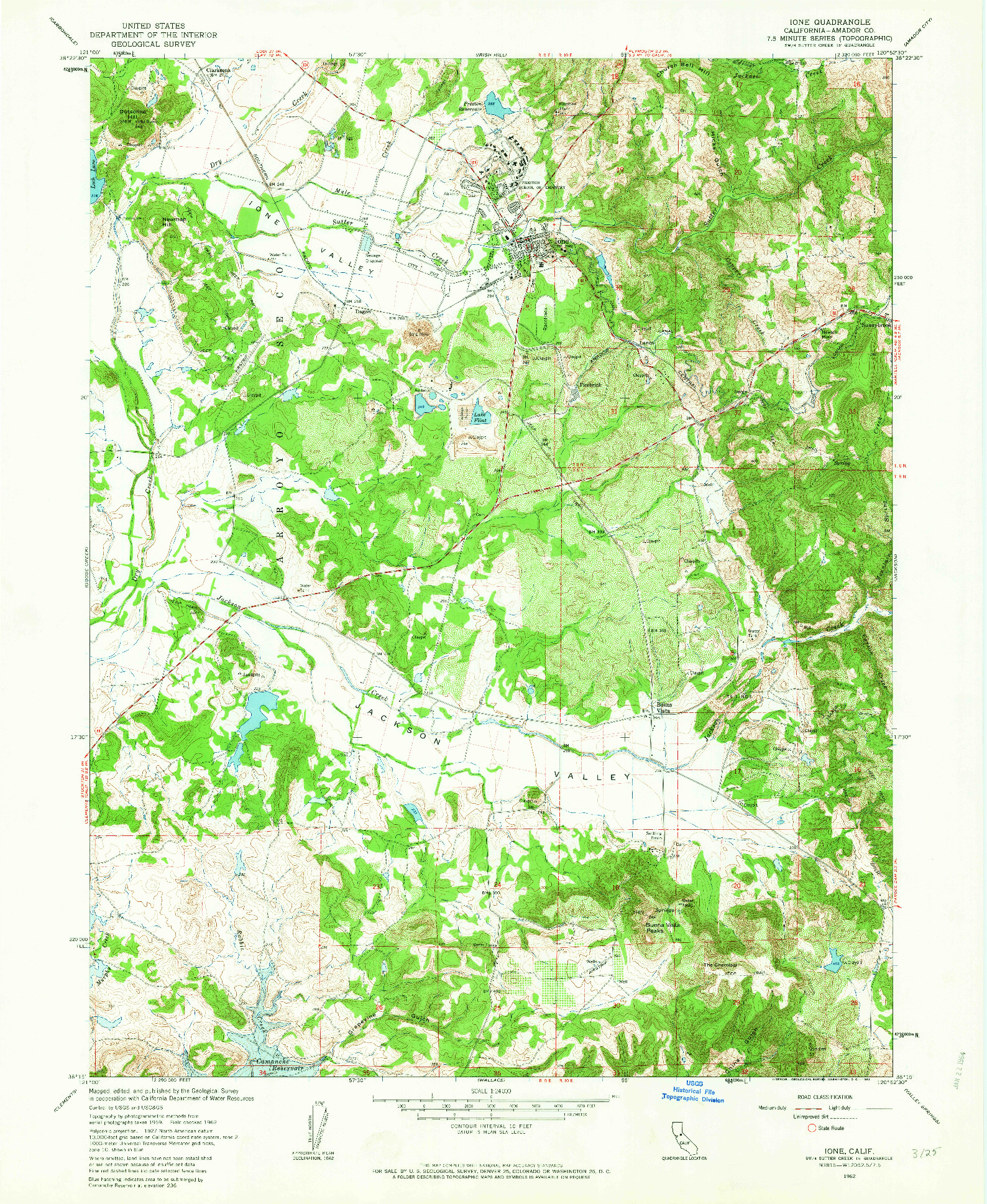 USGS 1:24000-SCALE QUADRANGLE FOR IONE, CA 1962