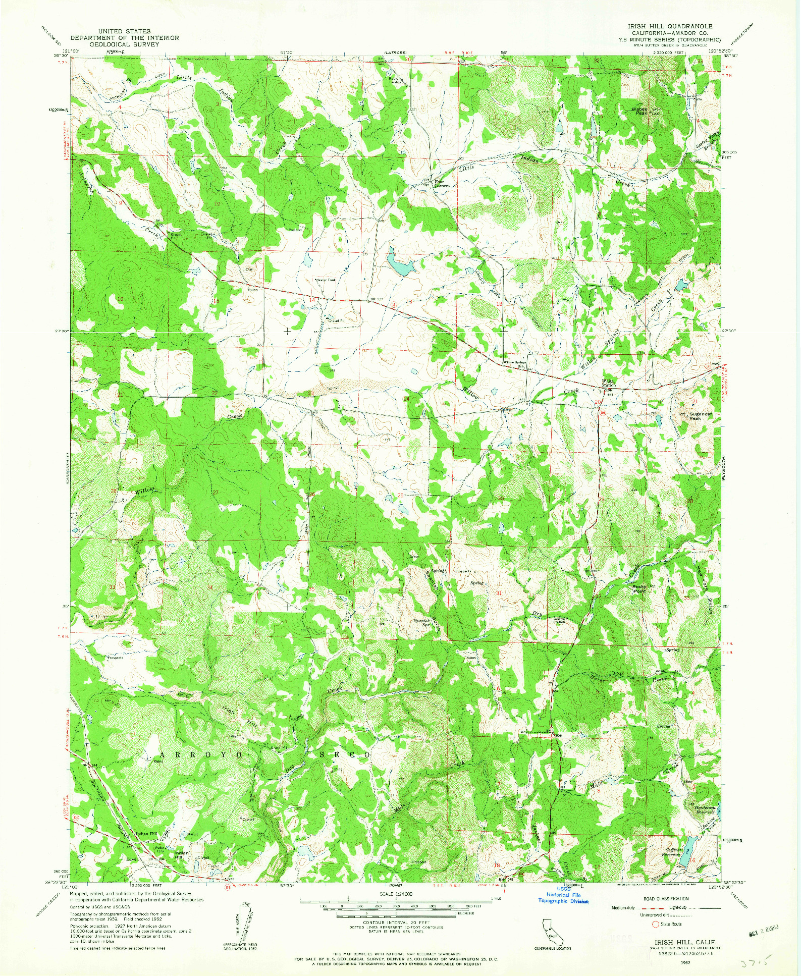 USGS 1:24000-SCALE QUADRANGLE FOR IRISH HILL, CA 1962