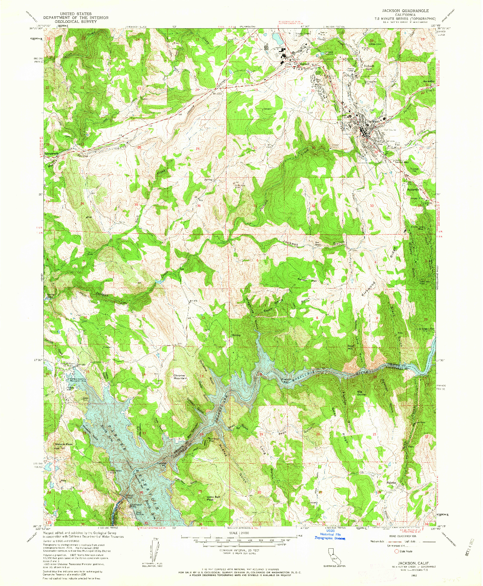 USGS 1:24000-SCALE QUADRANGLE FOR JACKSON, CA 1962