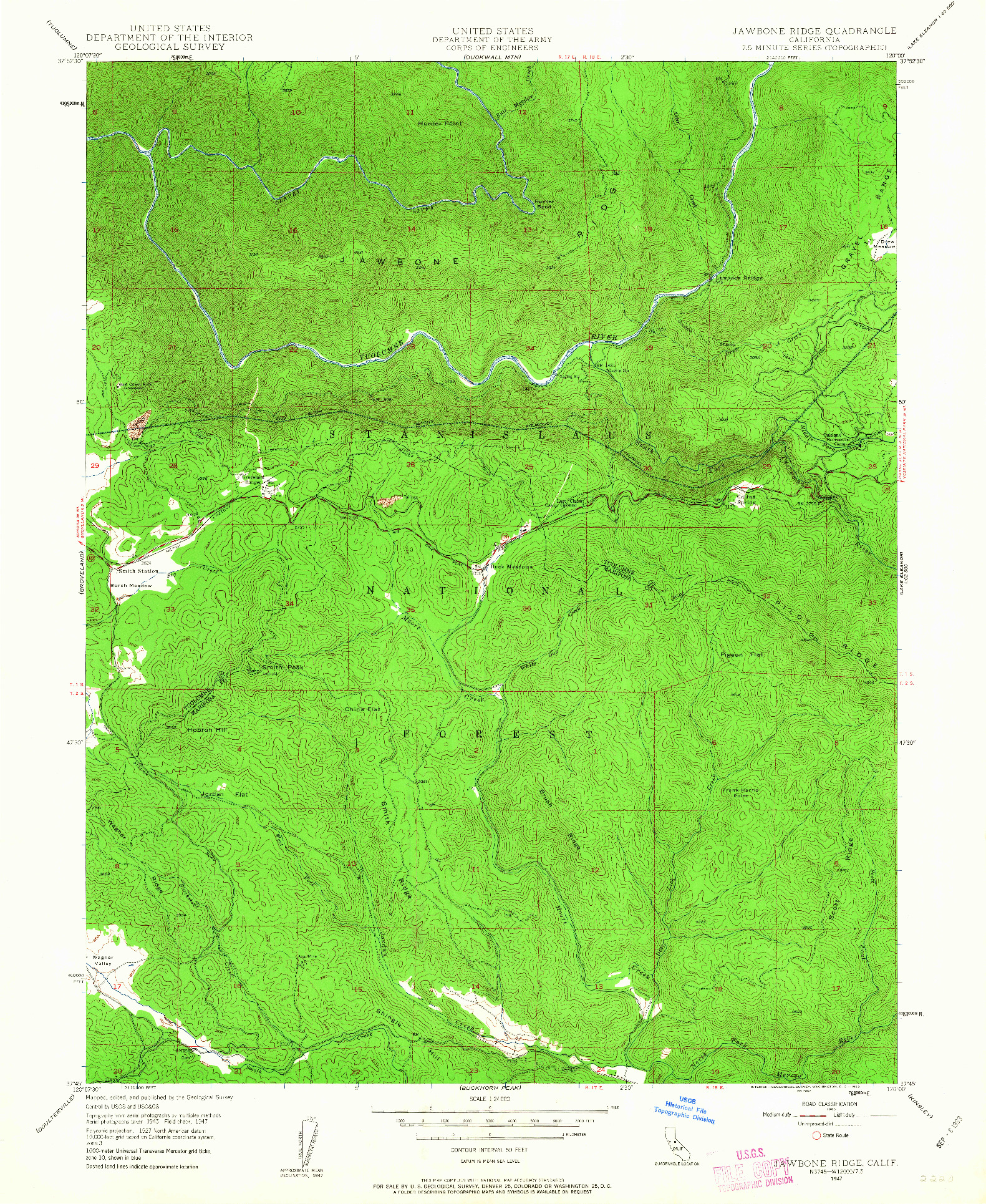 USGS 1:24000-SCALE QUADRANGLE FOR JAWBONE RIDGE, CA 1947