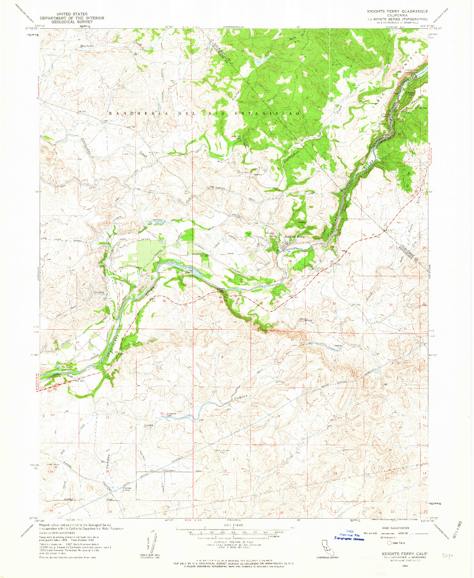 USGS 1:24000-SCALE QUADRANGLE FOR KNIGHTS FERRY, CA 1962