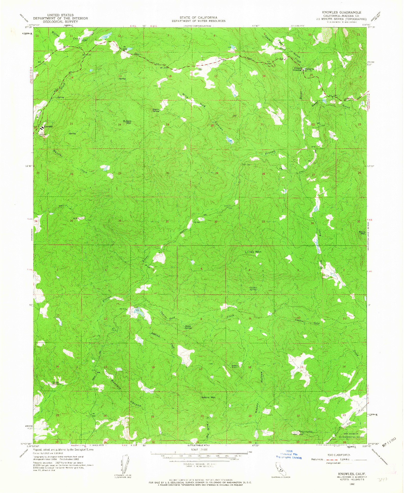 USGS 1:24000-SCALE QUADRANGLE FOR KNOWLES, CA 1962