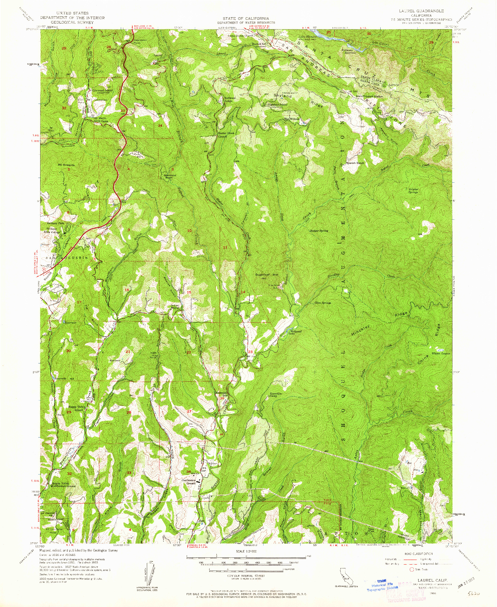 USGS 1:24000-SCALE QUADRANGLE FOR LAUREL, CA 1955