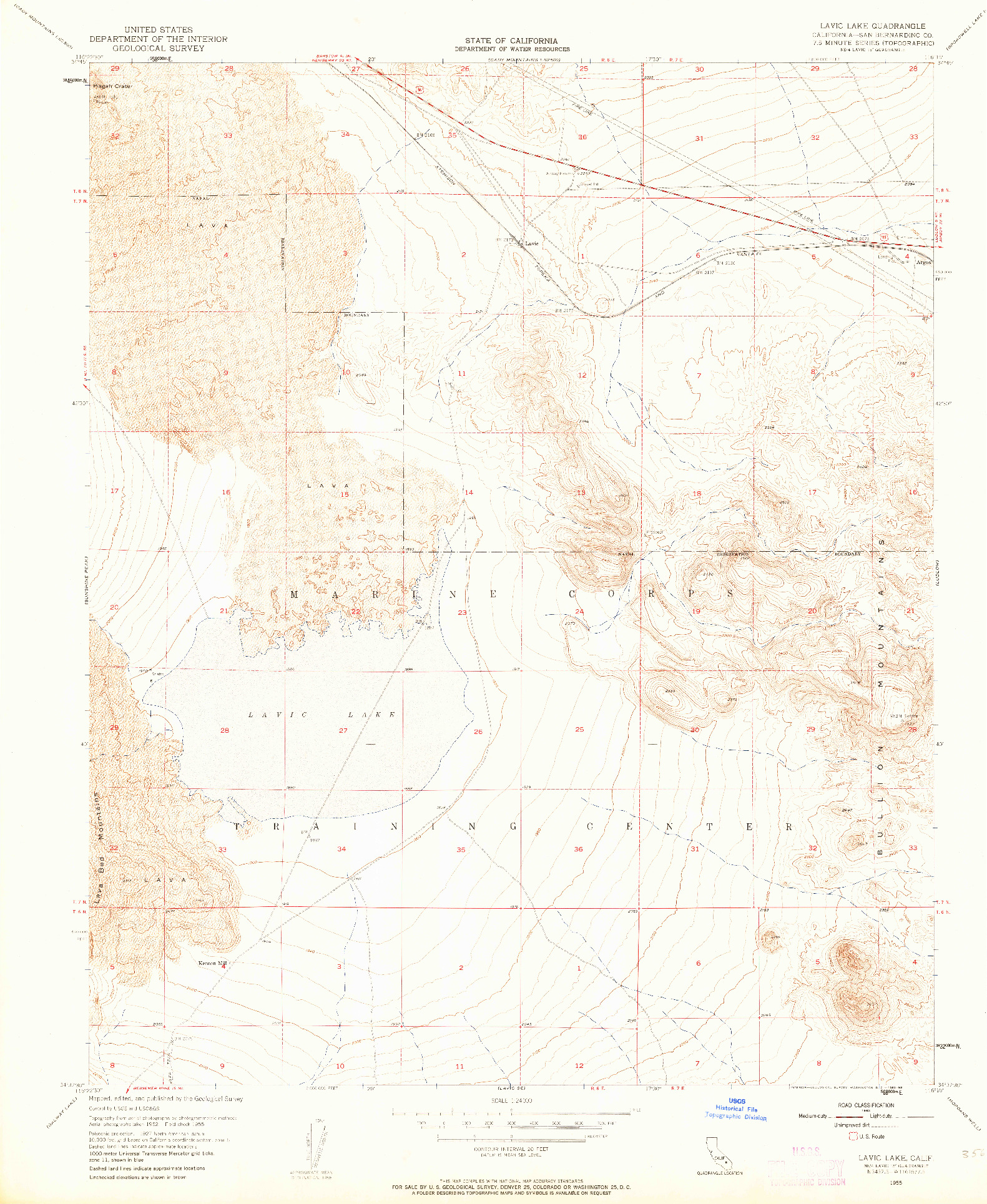 USGS 1:24000-SCALE QUADRANGLE FOR LAVIC LAKE, CA 1955