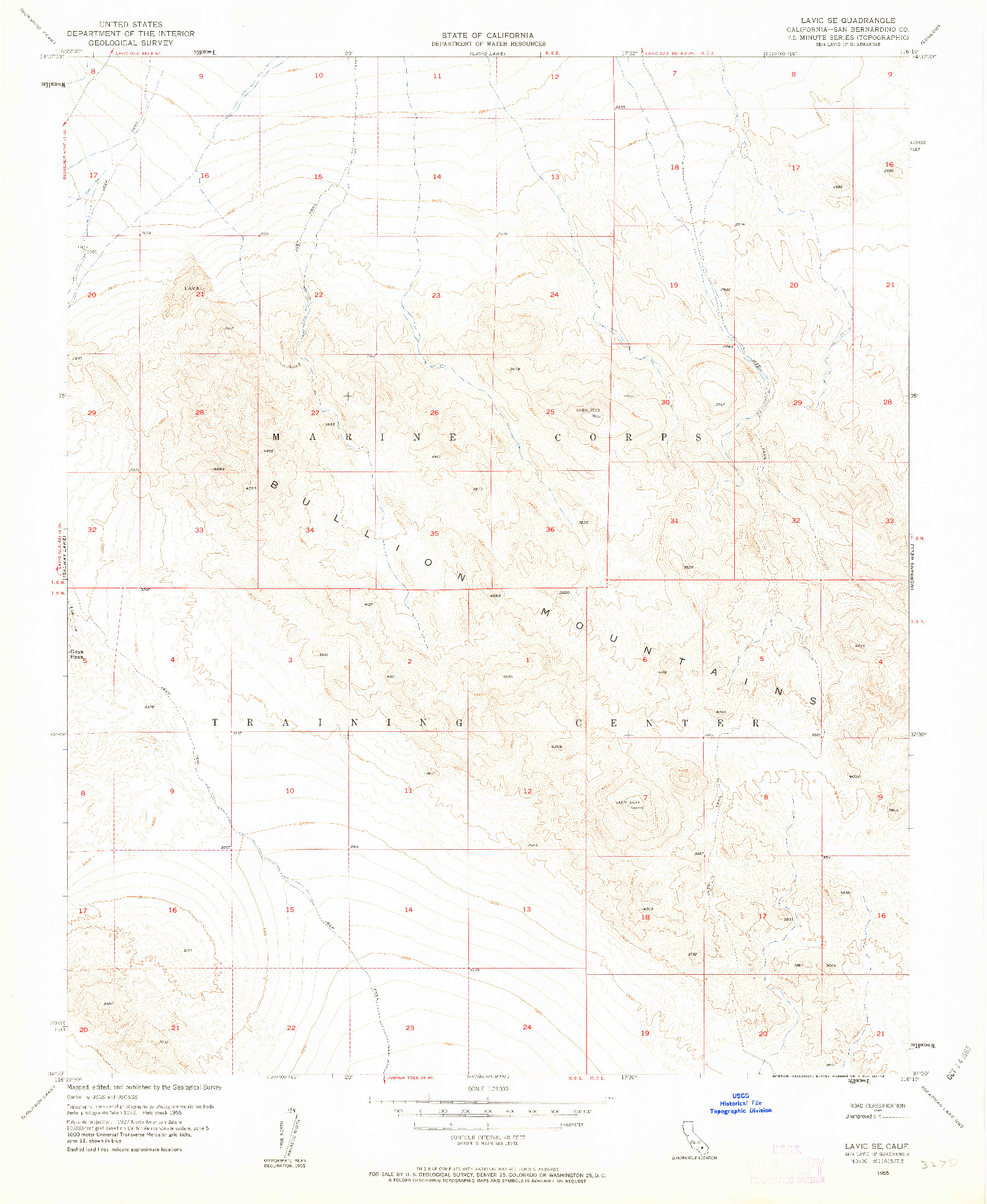 USGS 1:24000-SCALE QUADRANGLE FOR LAVIC SE, CA 1955