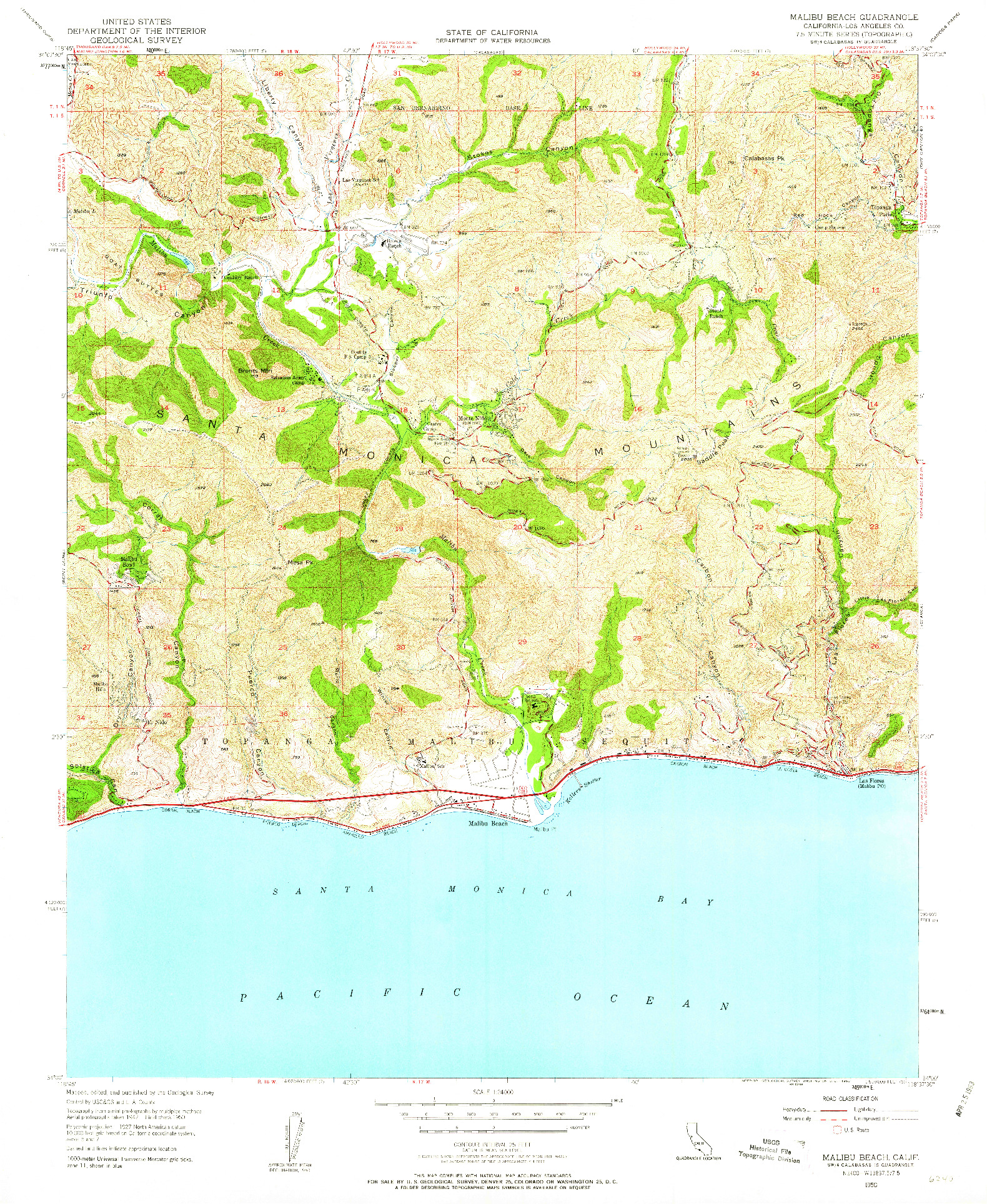 USGS 1:24000-SCALE QUADRANGLE FOR MALIBU BEACH, CA 1950