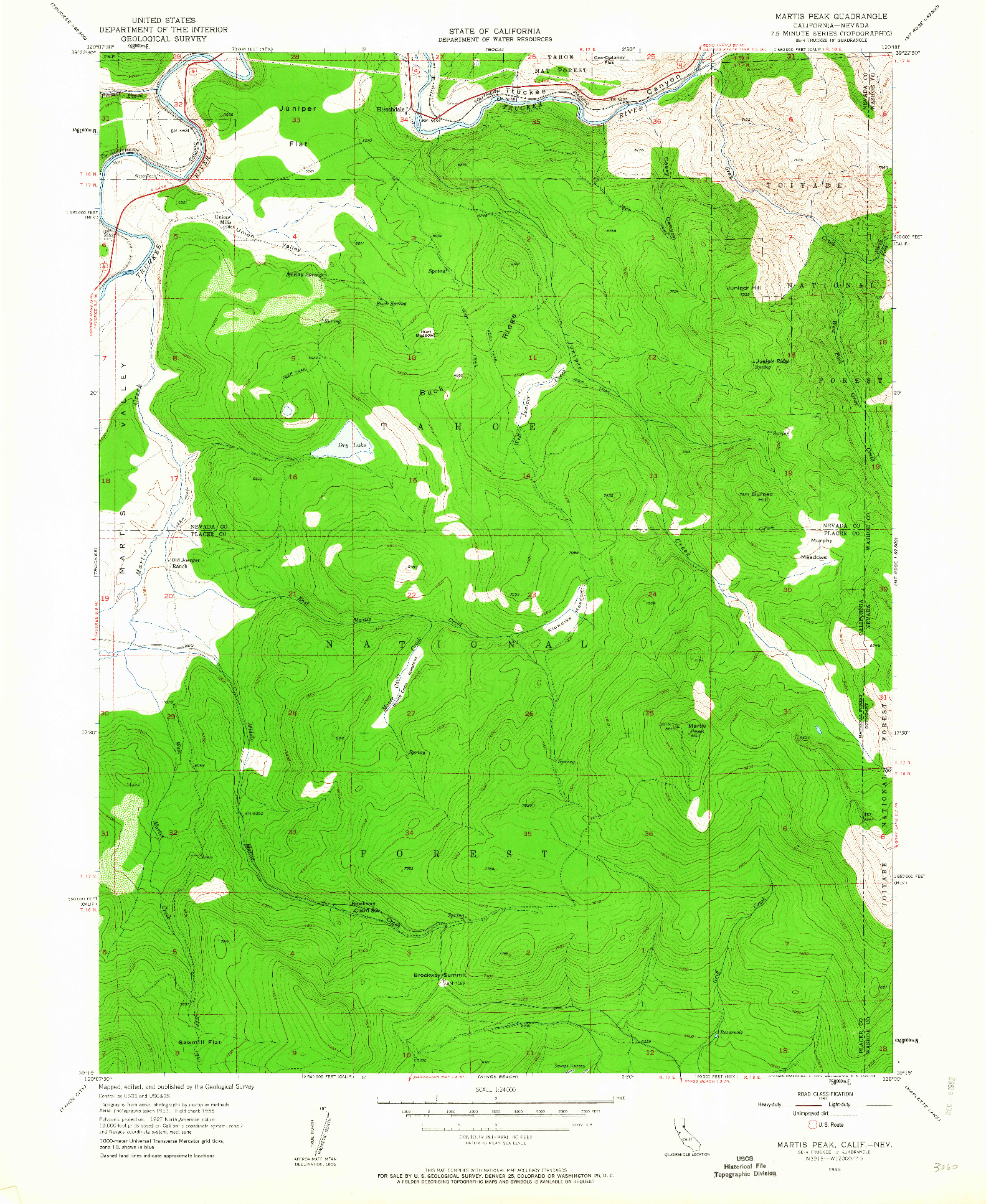 USGS 1:24000-SCALE QUADRANGLE FOR MARTIS PEAK, CA 1955