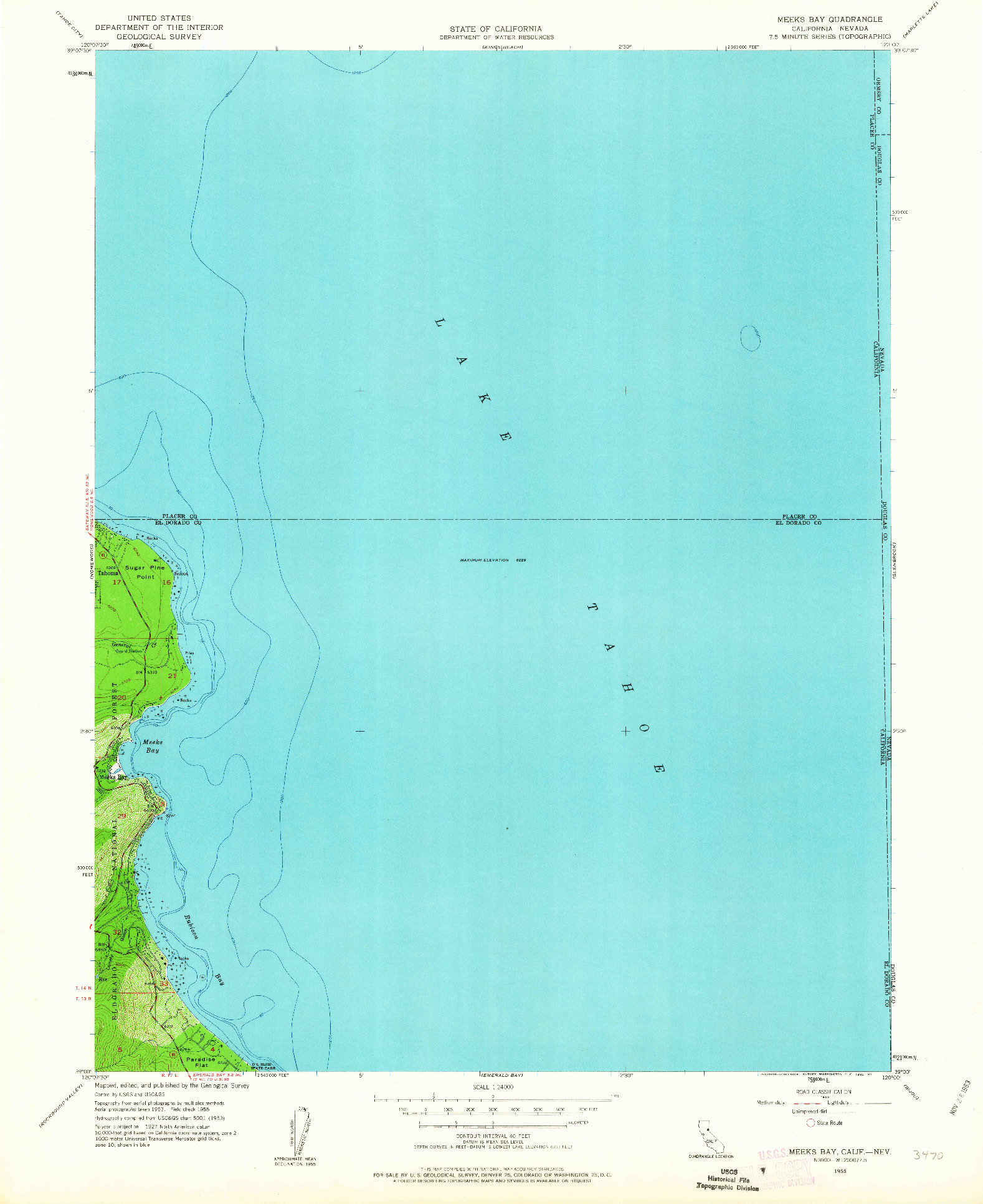 USGS 1:24000-SCALE QUADRANGLE FOR MEEKS BAY, CA 1955