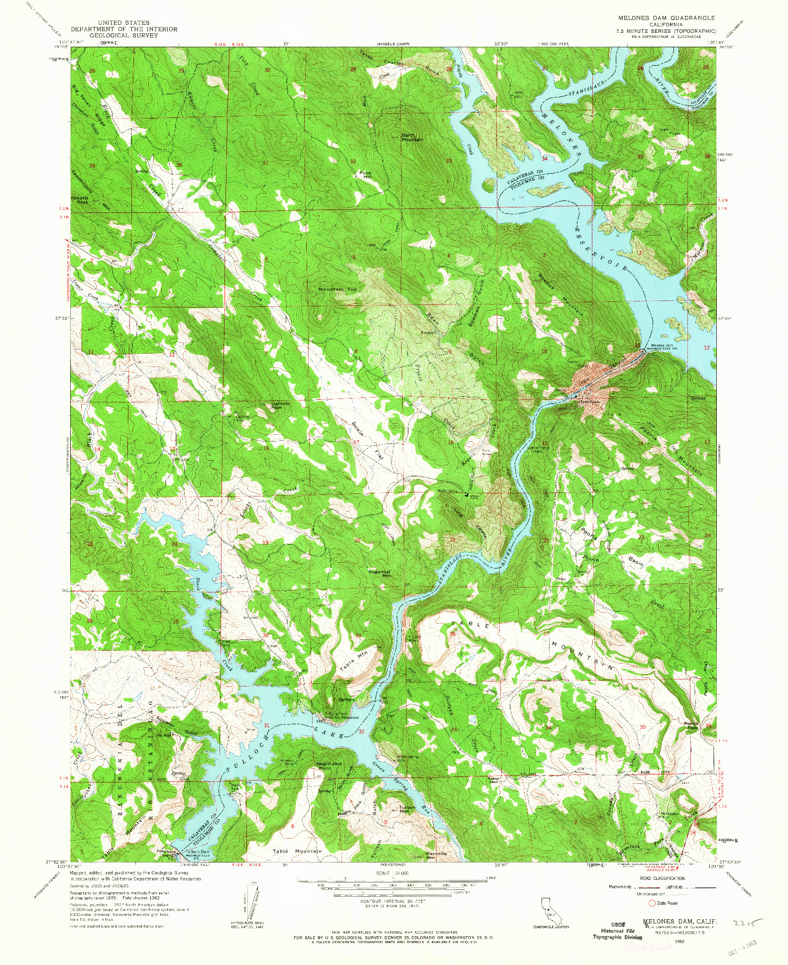 USGS 1:24000-SCALE QUADRANGLE FOR MELONES DAM, CA 1962