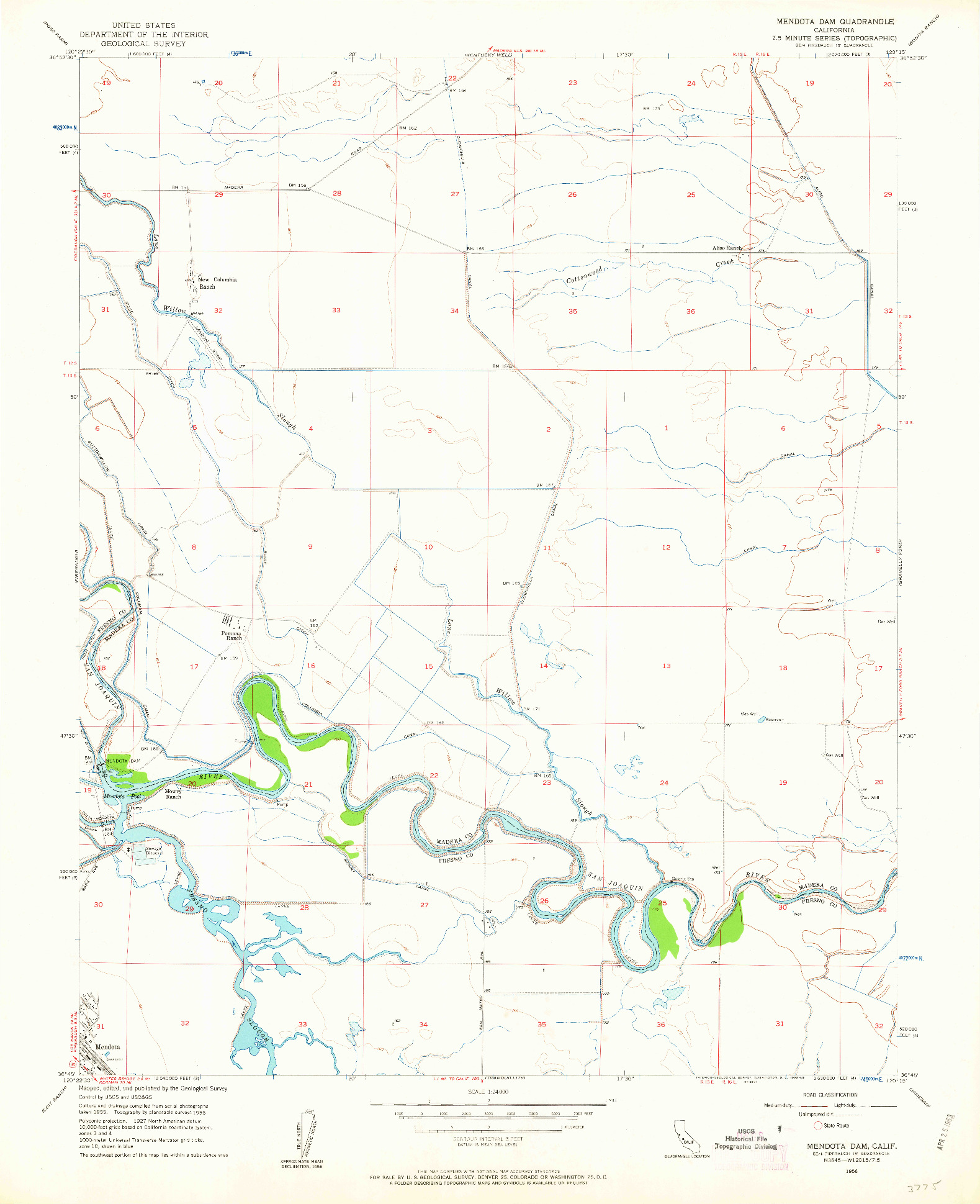 USGS 1:24000-SCALE QUADRANGLE FOR MENDOTA DAM, CA 1956