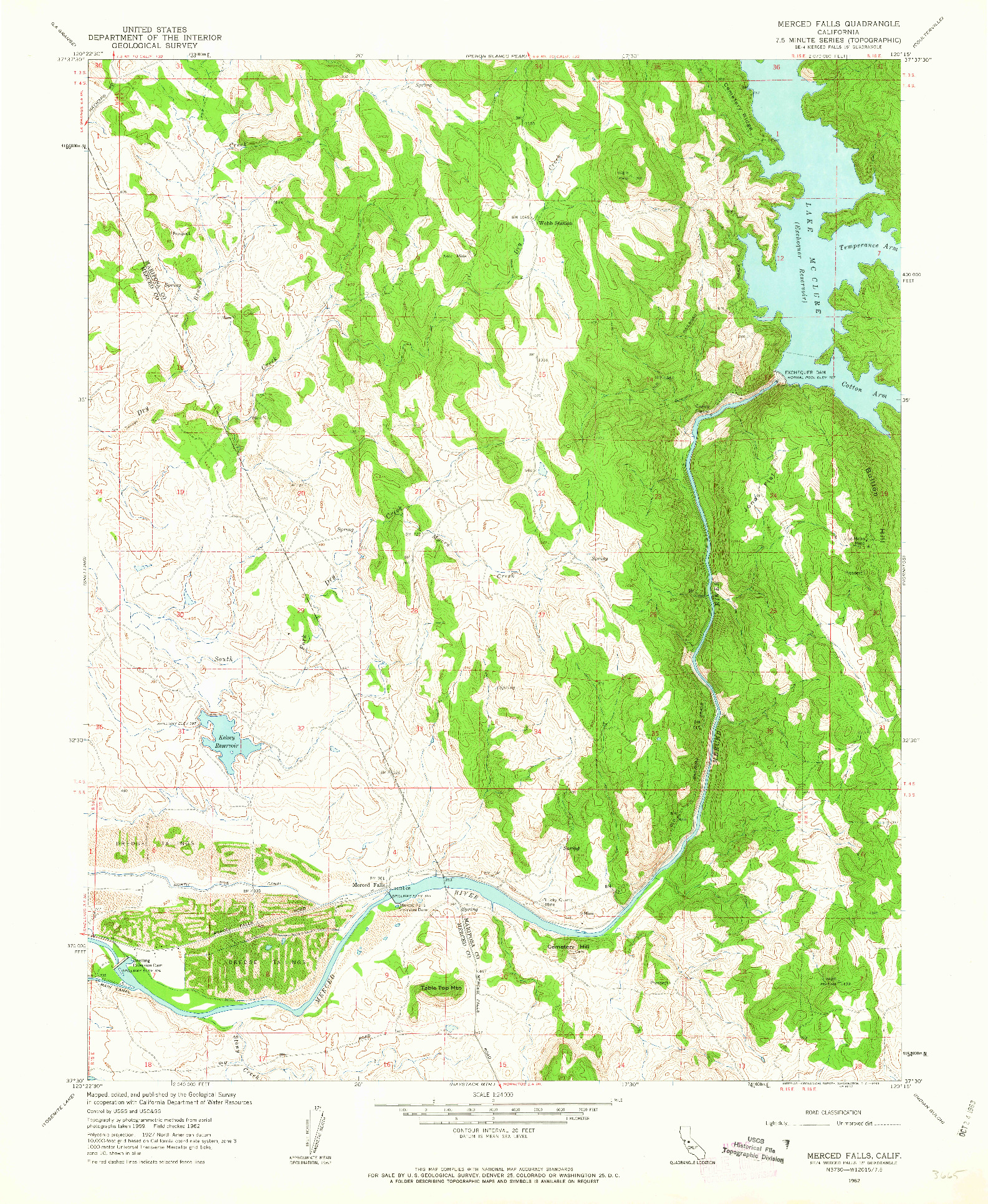 USGS 1:24000-SCALE QUADRANGLE FOR MERCED FALLS, CA 1962