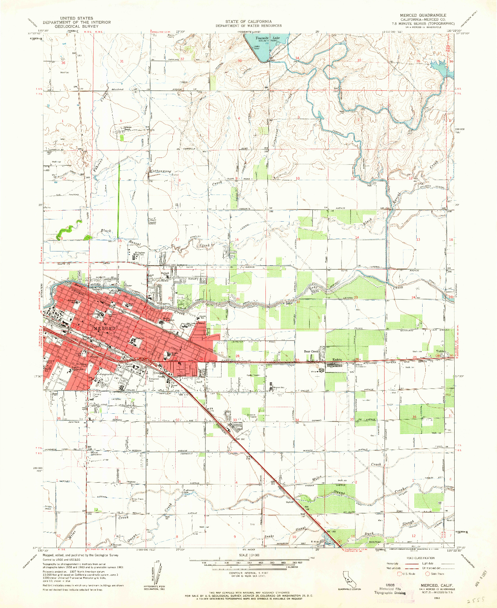 USGS 1:24000-SCALE QUADRANGLE FOR MERCED, CA 1961