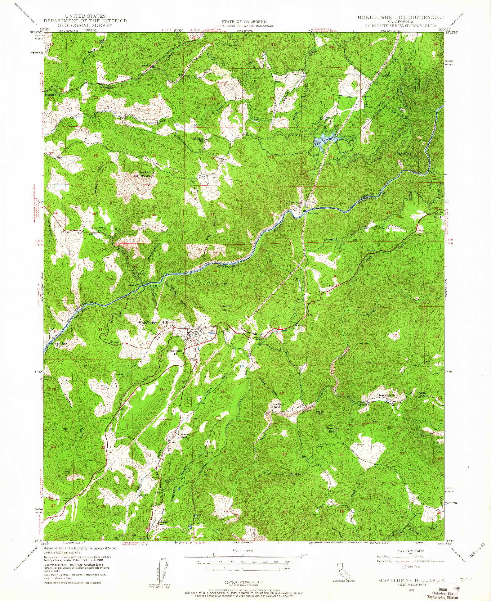 USGS 1:24000-SCALE QUADRANGLE FOR MOKELUMNE HILL, CA 1948