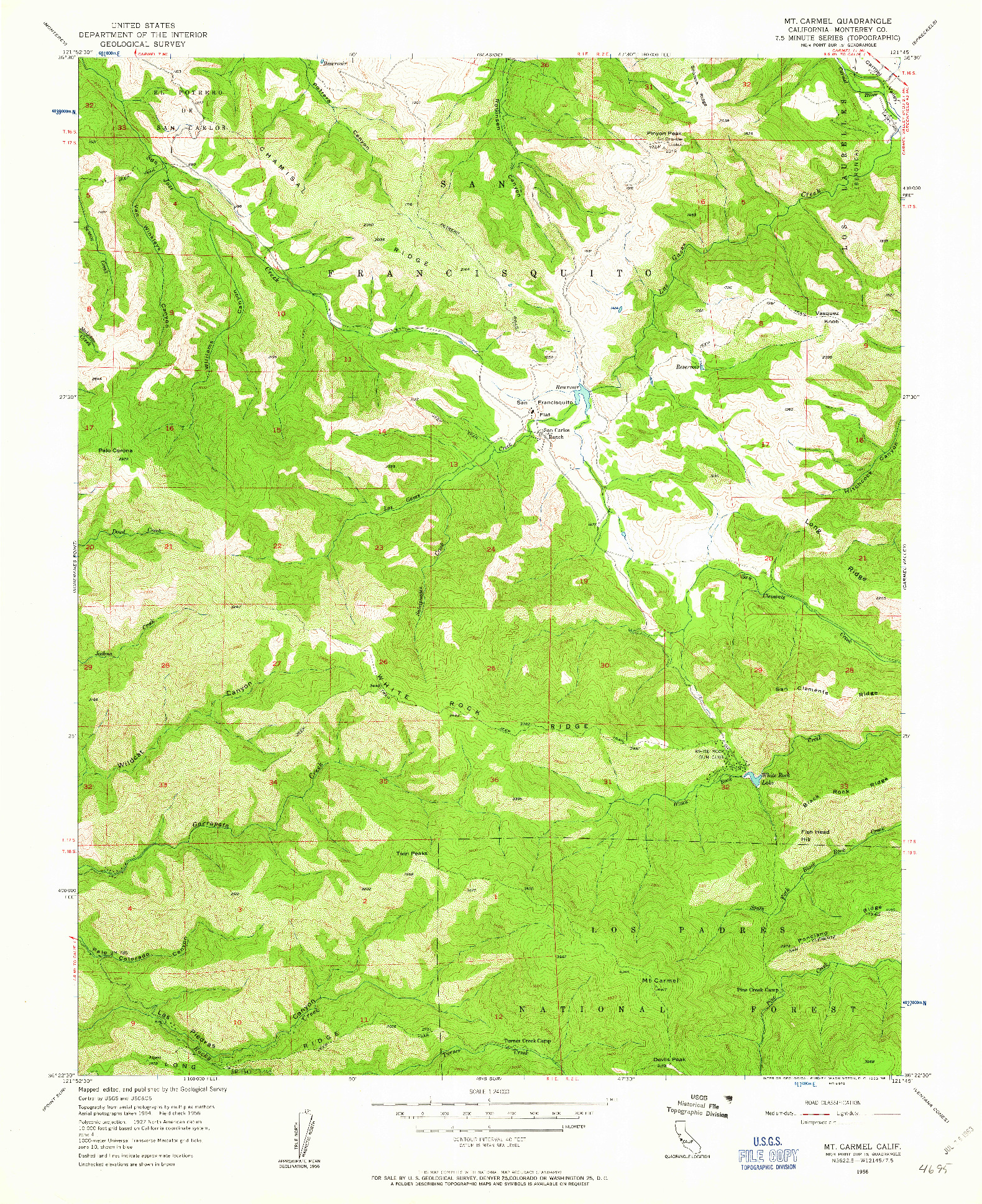 USGS 1:24000-SCALE QUADRANGLE FOR MT. CARMEL, CA 1956