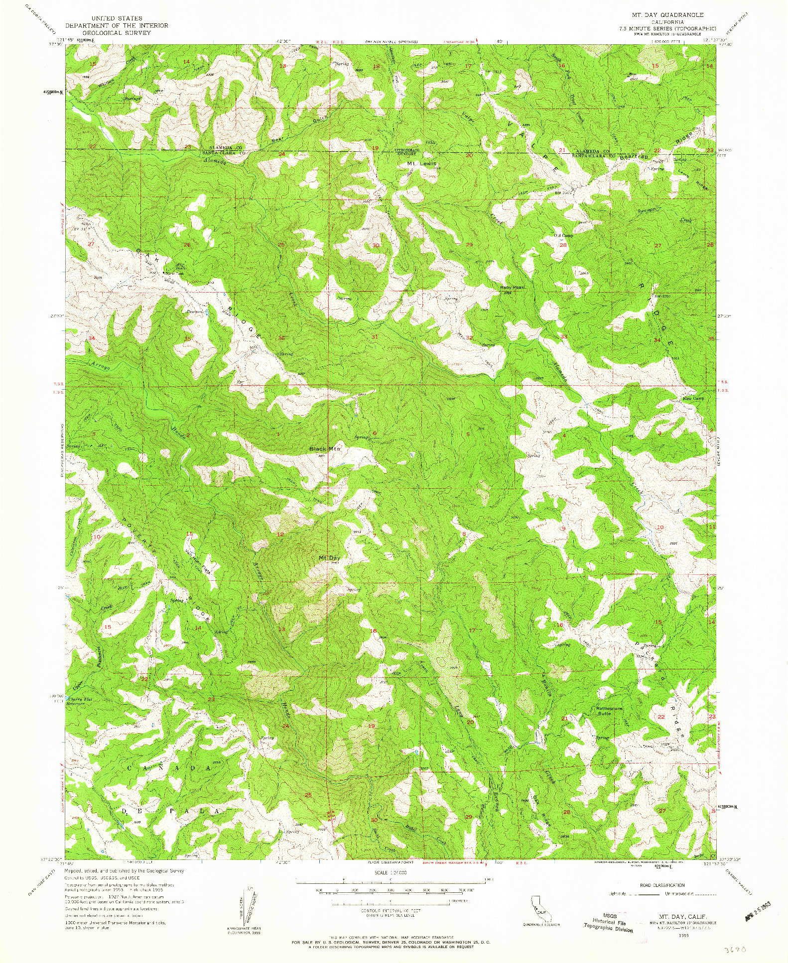 USGS 1:24000-SCALE QUADRANGLE FOR MT. DAY, CA 1955